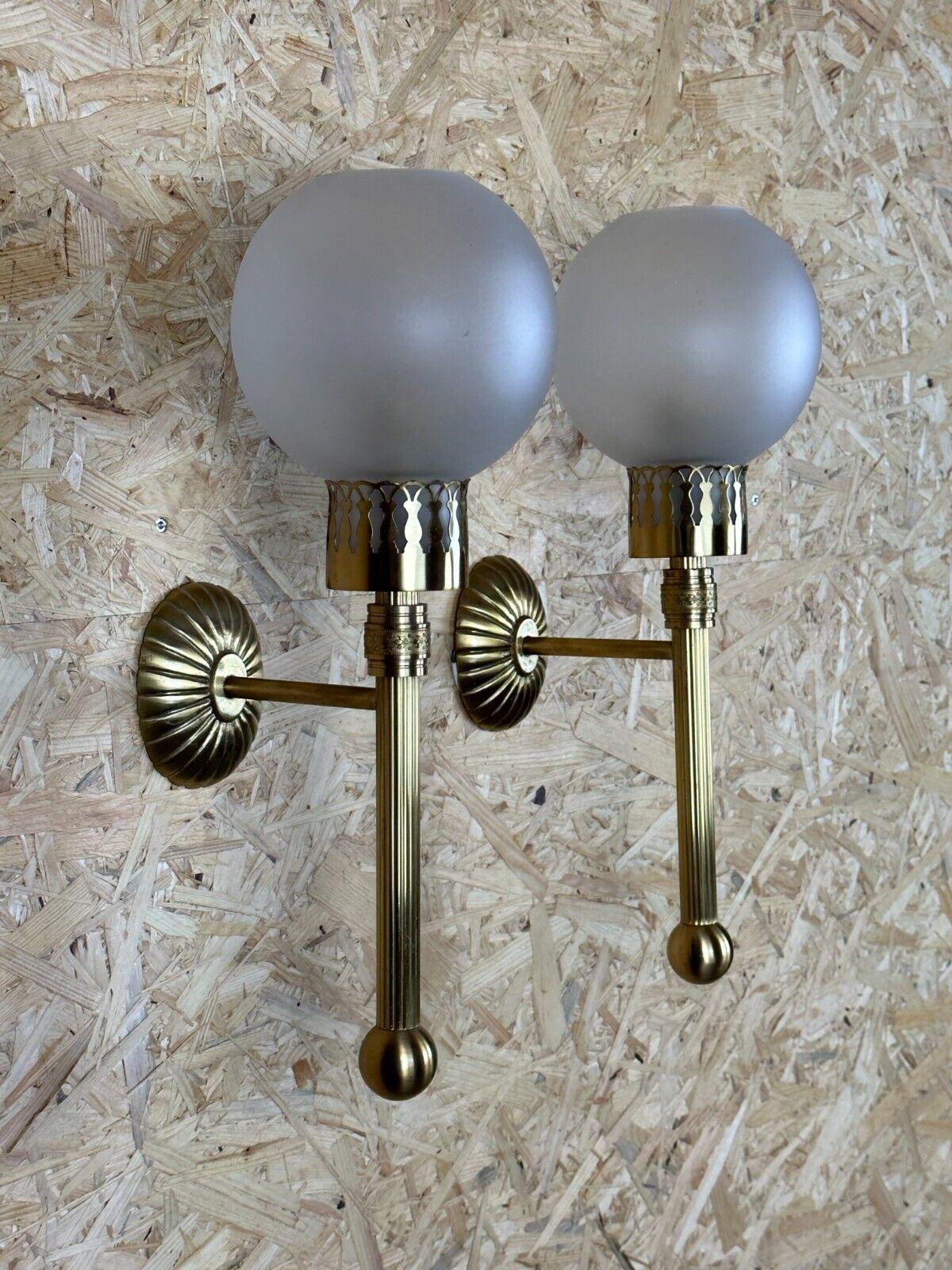 Glass 2x 60s 70s lamp light wall lamp glass & brass space age design For Sale
