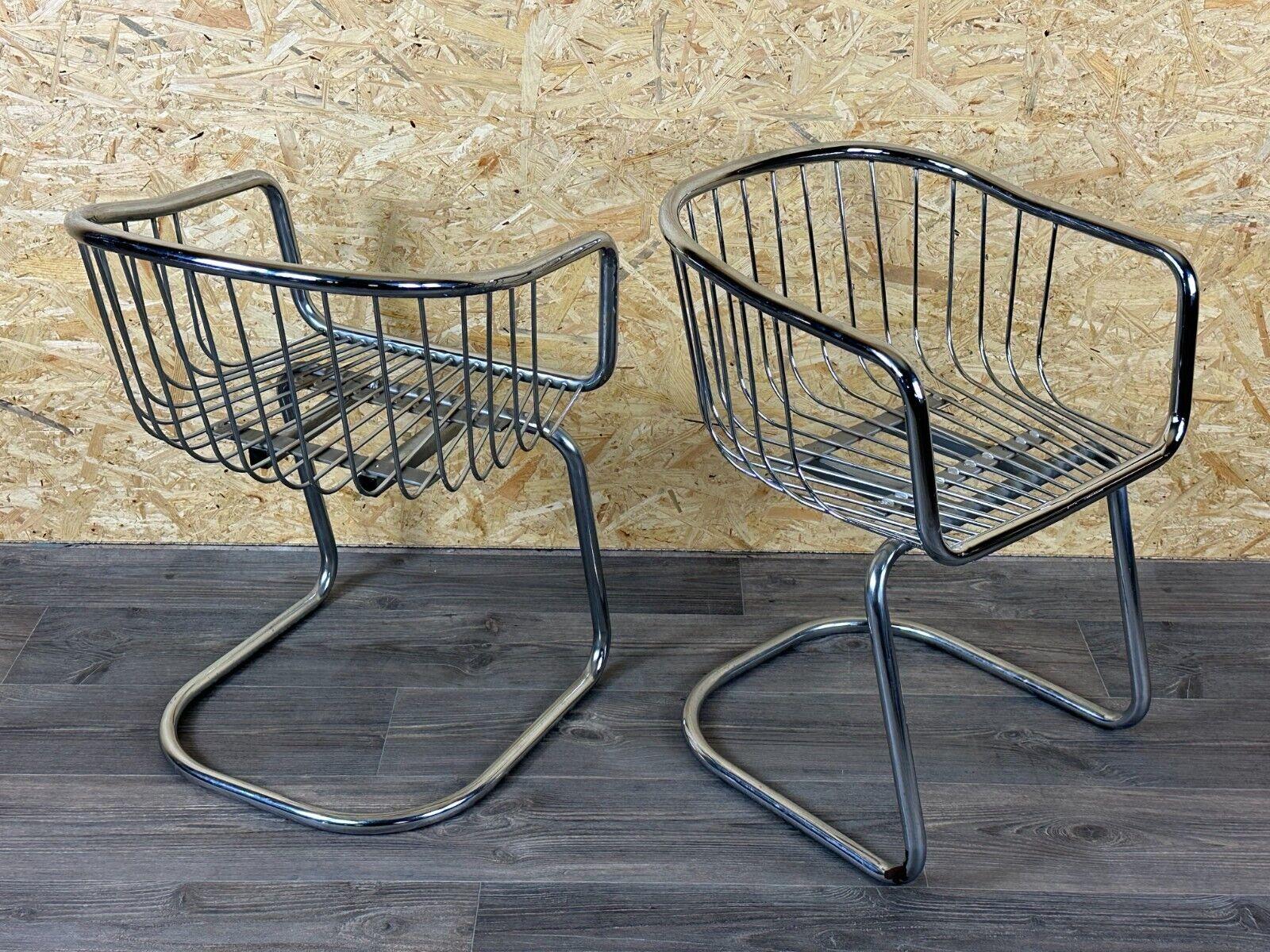2x 60s 70s wire chair armchair dining chair metal chrome plated design en vente 5