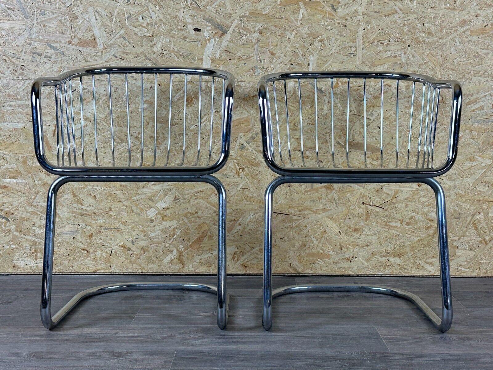 European 2x 60s 70s wire chair armchair dining chair metal chrome plated design For Sale