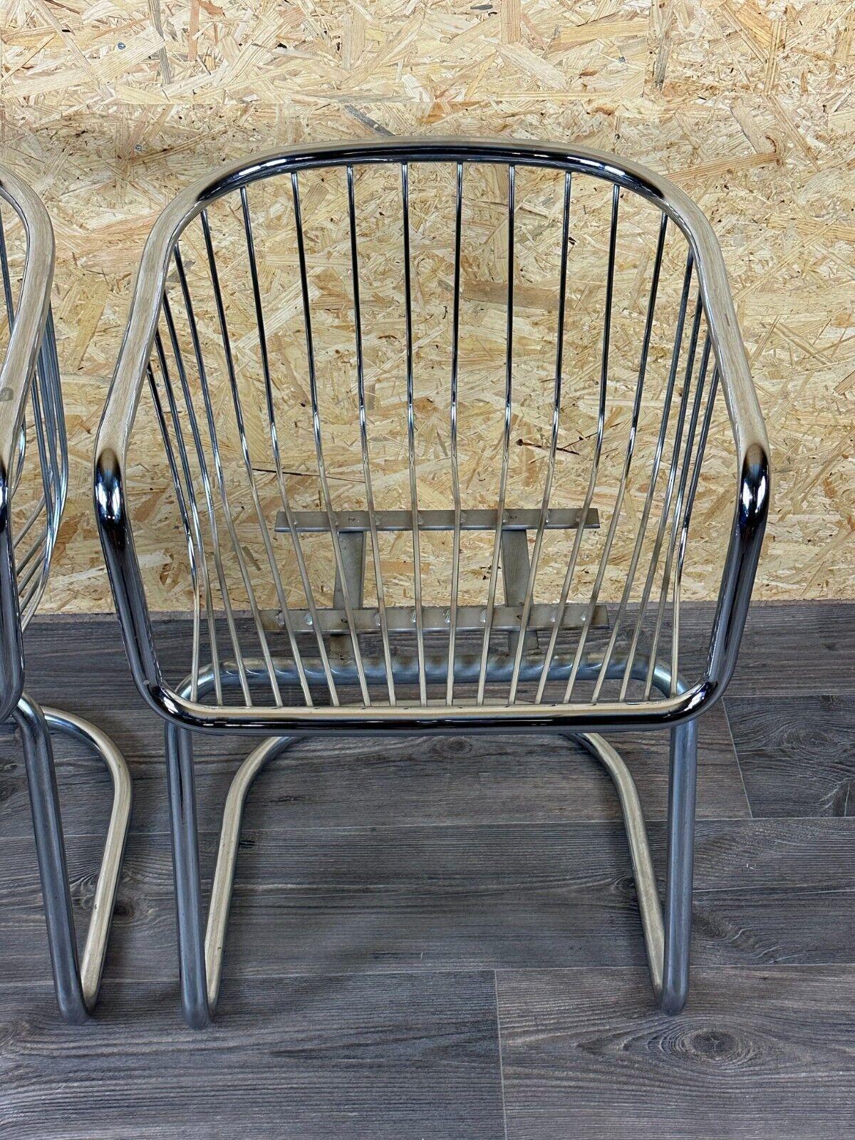 Metal 2x 60s 70s wire chair armchair dining chair metal chrome plated design For Sale