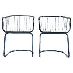 2x 60s 70s wire chair armchair dining chair metal chrome plated design