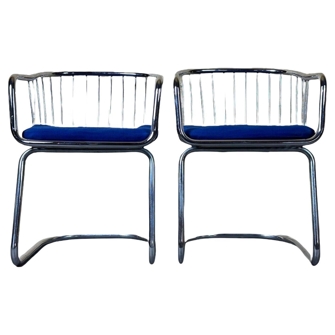 2x 60s 70s wire chair armchair dining chair metal chrome plated design en vente