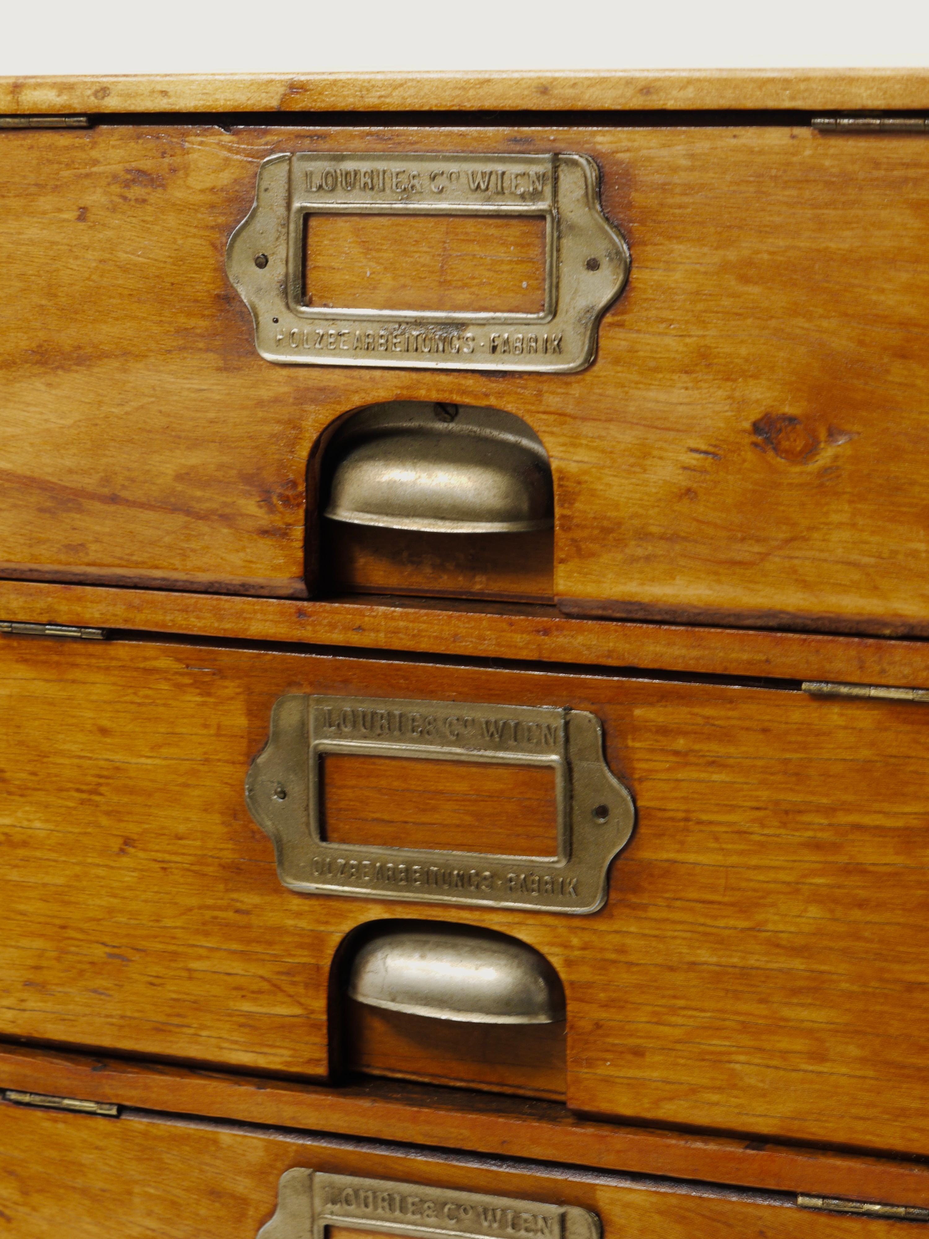 Industrial 2x Antique Wooden Chest Of Drawers, Filing Cabinet, Lourié & Co, Vienna, 1910