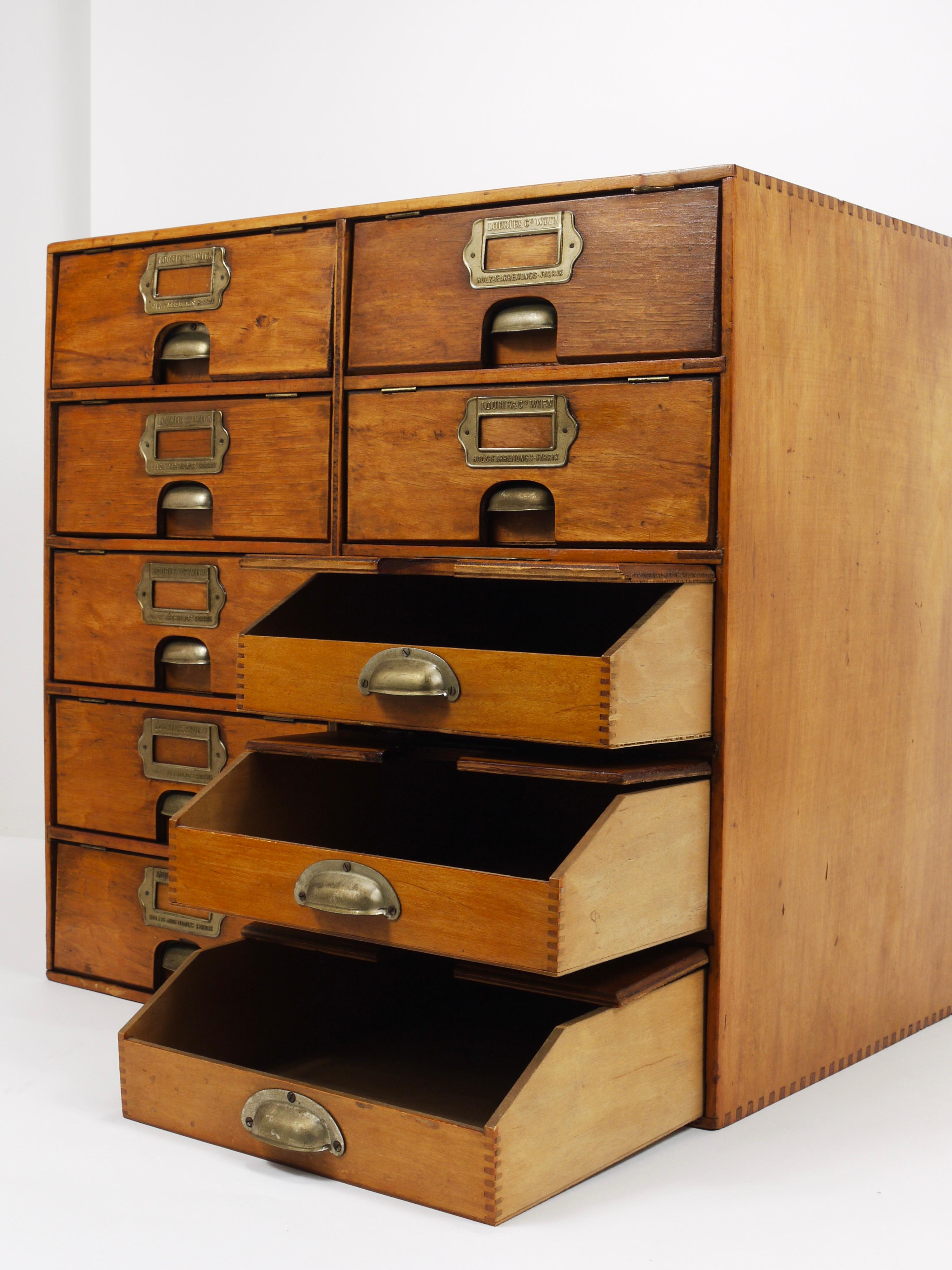 Austrian 2x Antique Wooden Chest Of Drawers, Filing Cabinet, Lourié & Co, Vienna, 1910