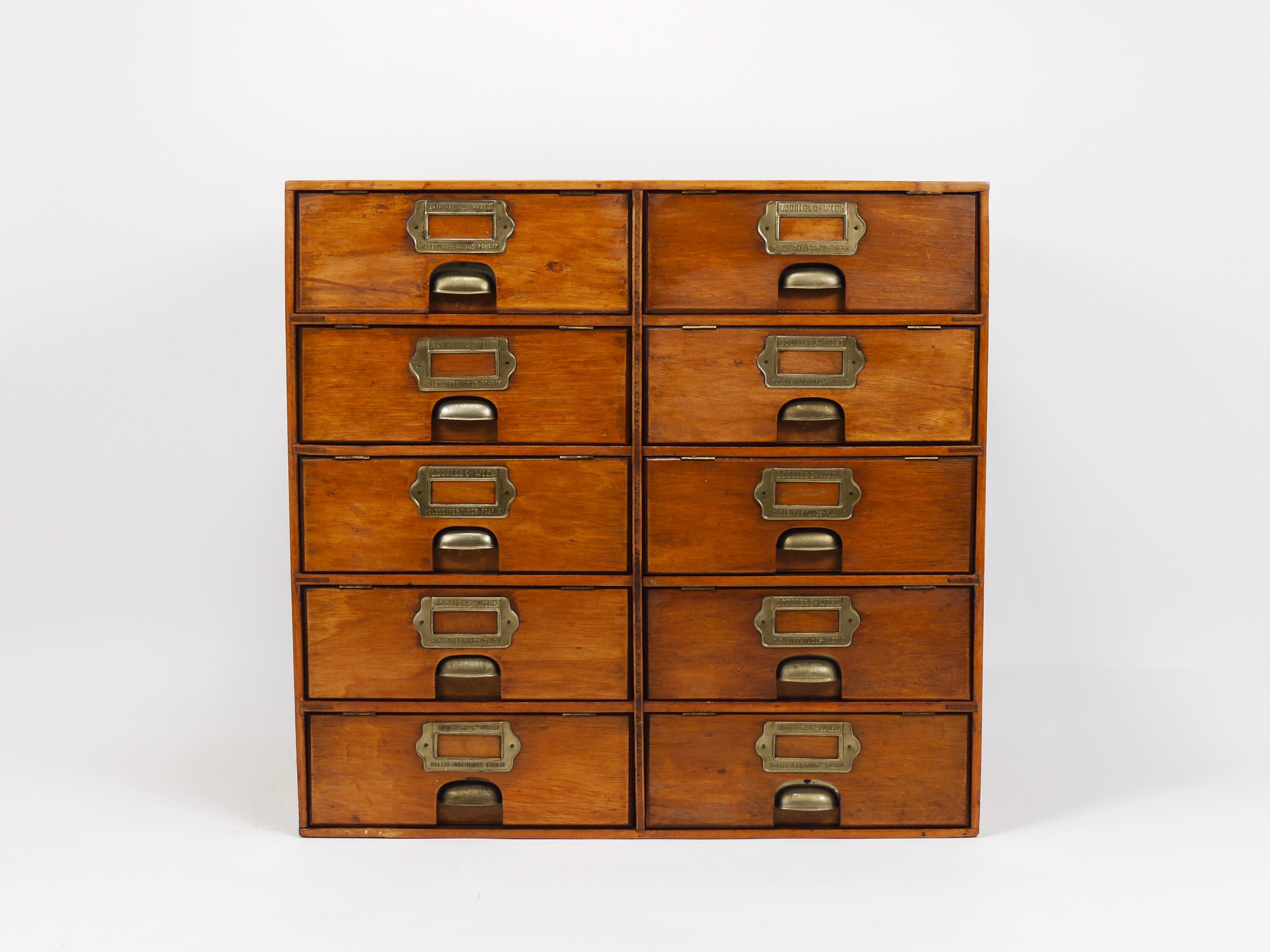 Early 20th Century 2x Antique Wooden Chest Of Drawers, Filing Cabinet, Lourié & Co, Vienna, 1910