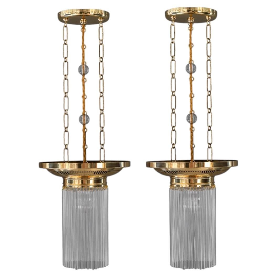 2x Art Deco chandeliers with glass sticks vienna around 1920s For Sale
