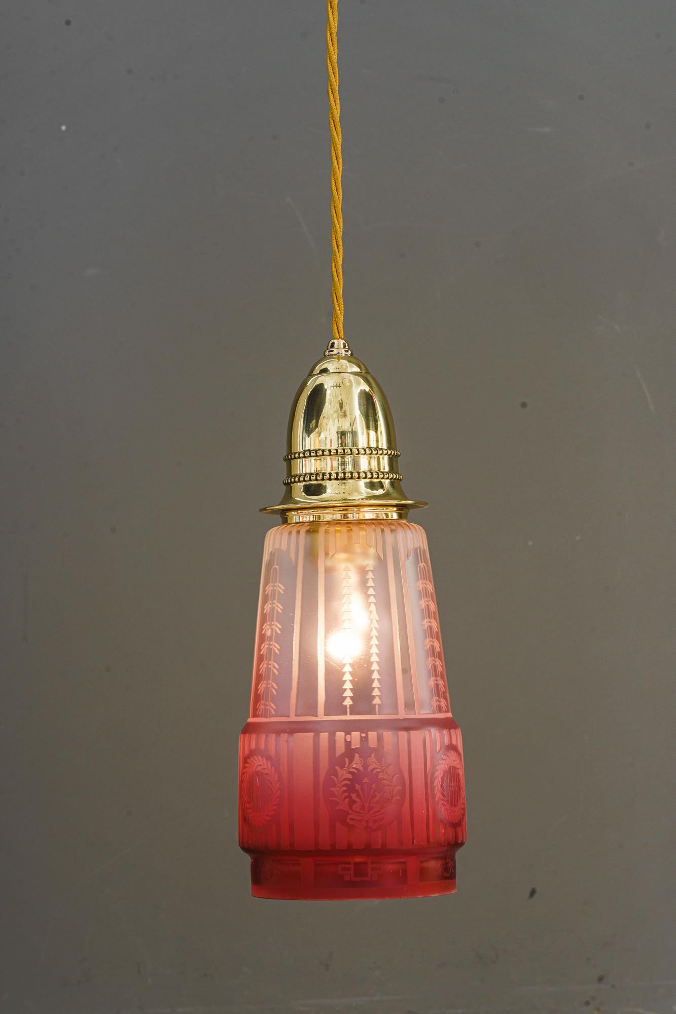Austrian 2x Art Deco Hanging Lamp with Original Old Glass Shades Vienna Around, 1920s For Sale