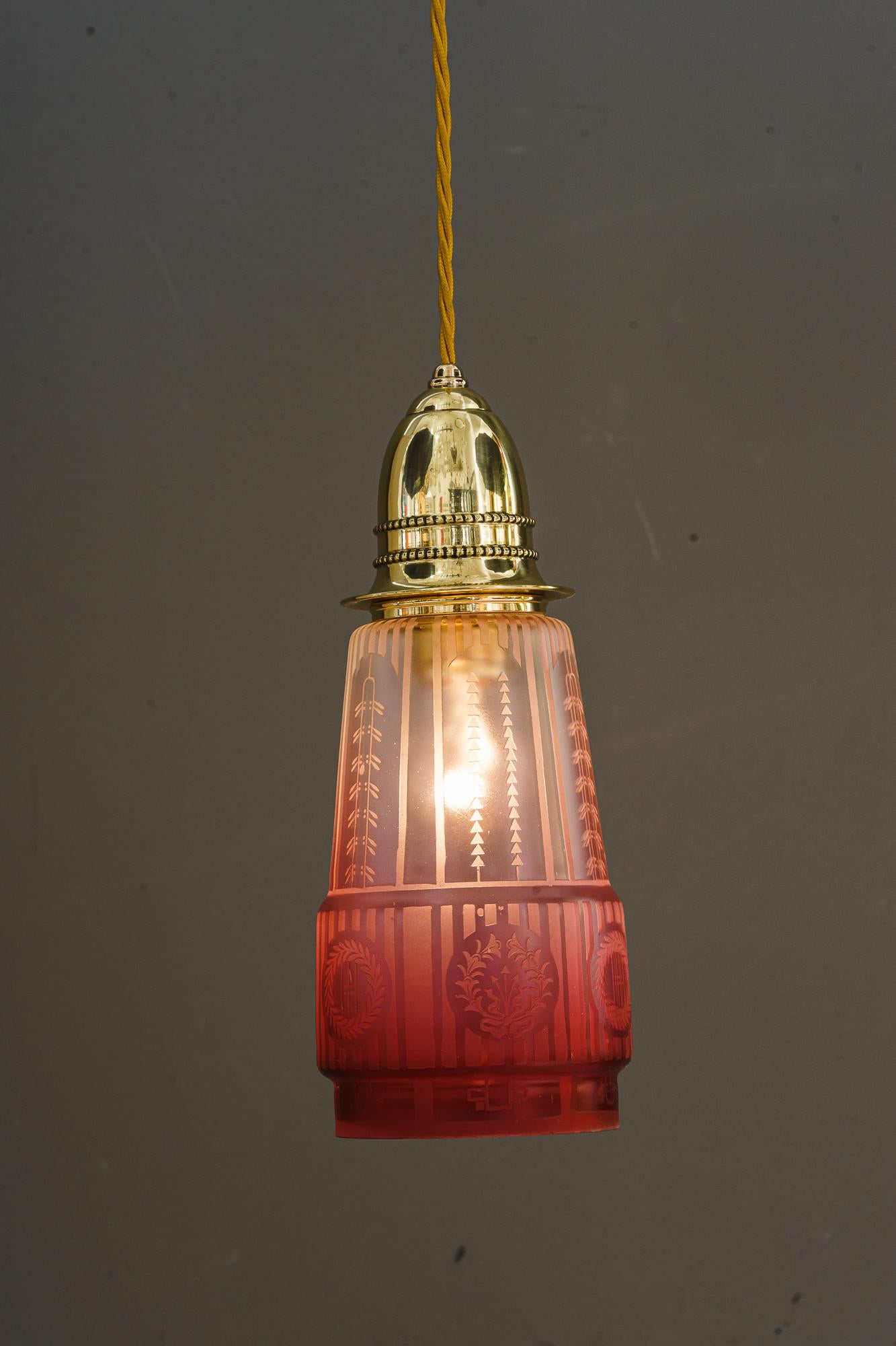 Early 20th Century 2x Art Deco Hanging Lamp with Original Old Glass Shades Vienna Around, 1920s For Sale
