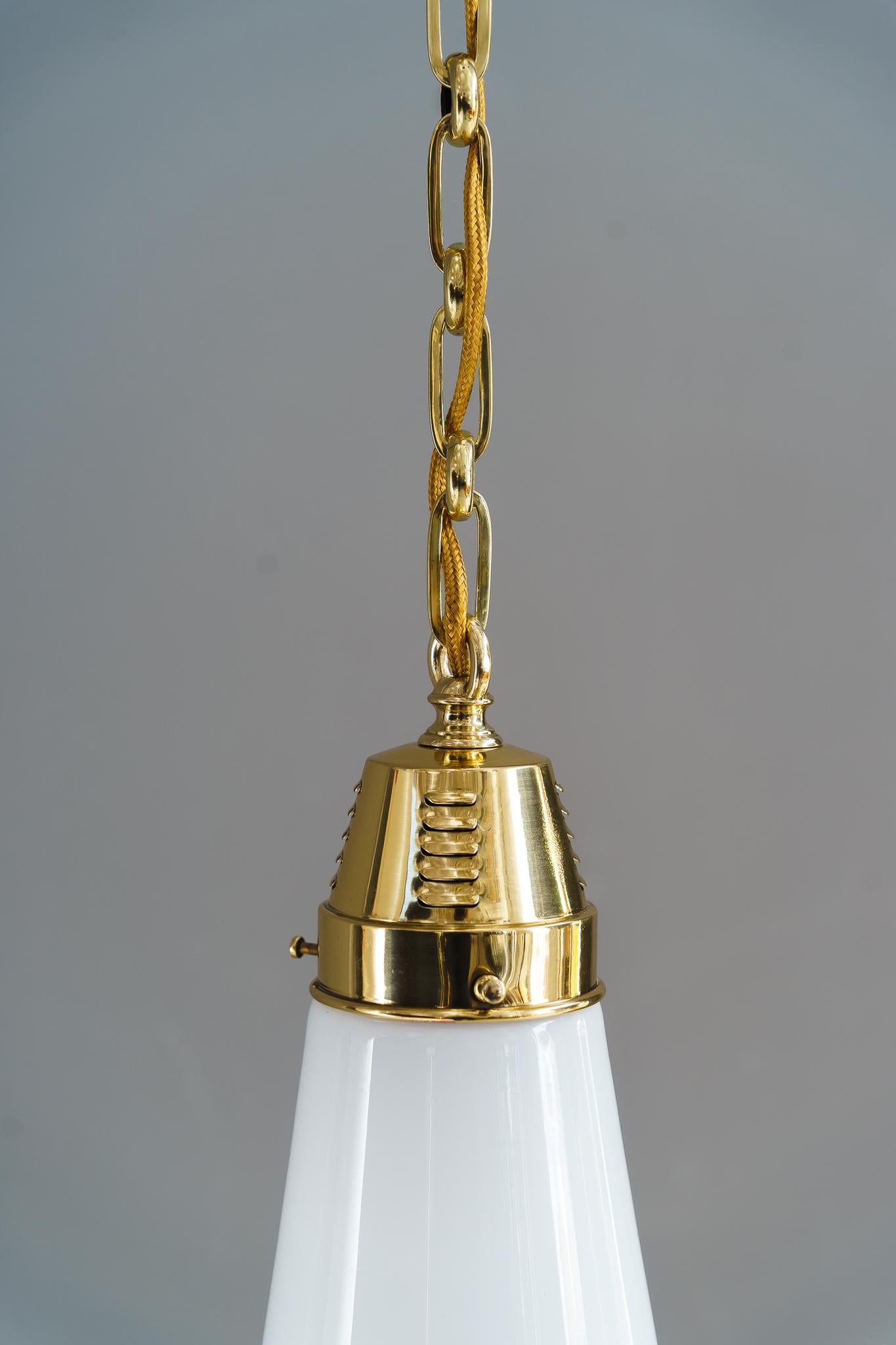 Lacquered 2x Art Deco Hanging lamps germany around 1920s with original old glass shades For Sale