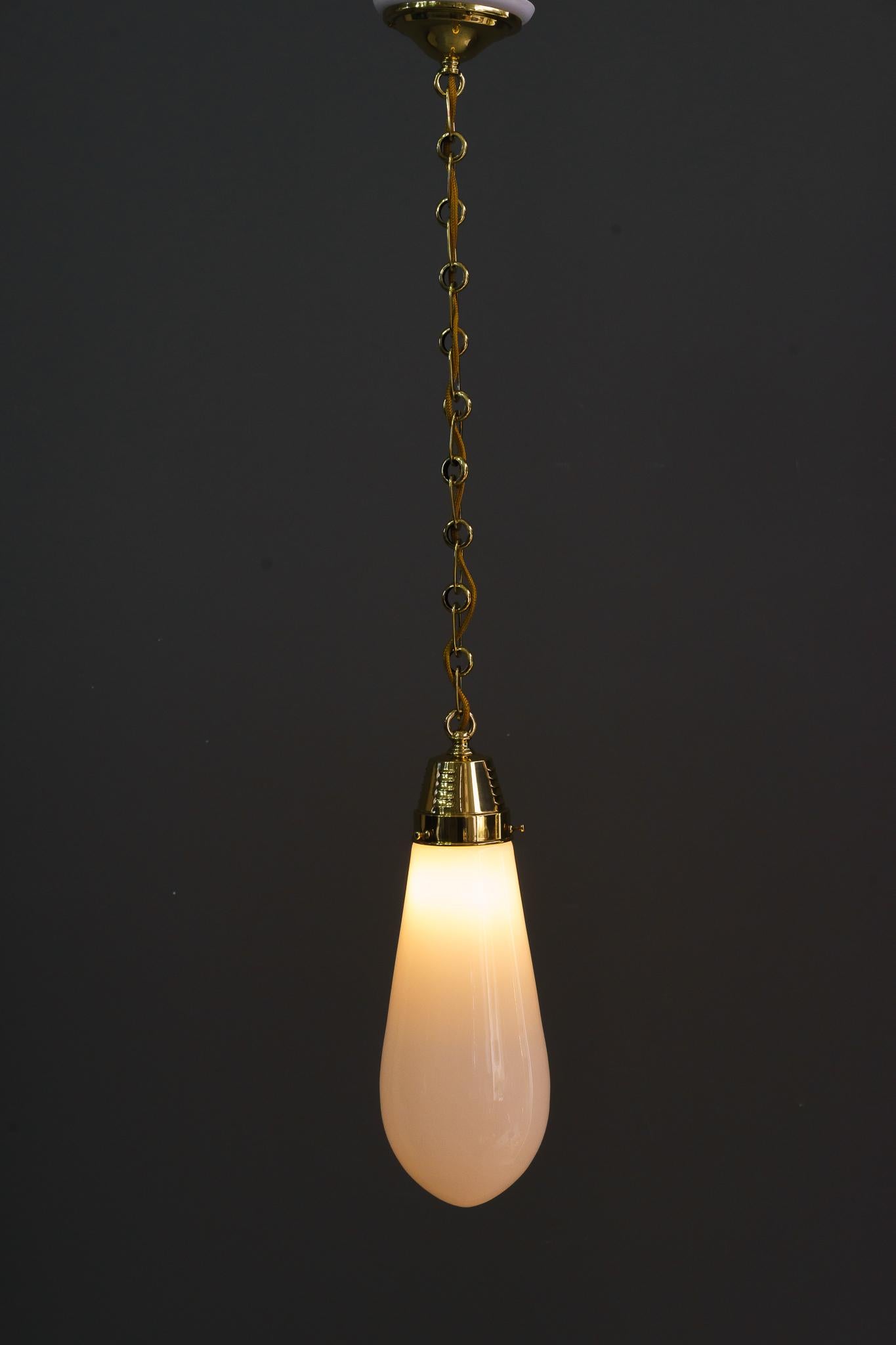 Brass 2x Art Deco Hanging lamps germany around 1920s with original old glass shades For Sale