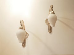 2 Art Deco Peirod Drop Shaped Brass and Glass Night Table Bedside Wall Sconces