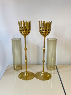 2x Bjorn Wiinblad Scandinavian Brass Candleholder Hurricane, Denmark