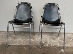 2x Black Leather Charlotte Perriand for Les Arcs Ski Resort Dining Chairs