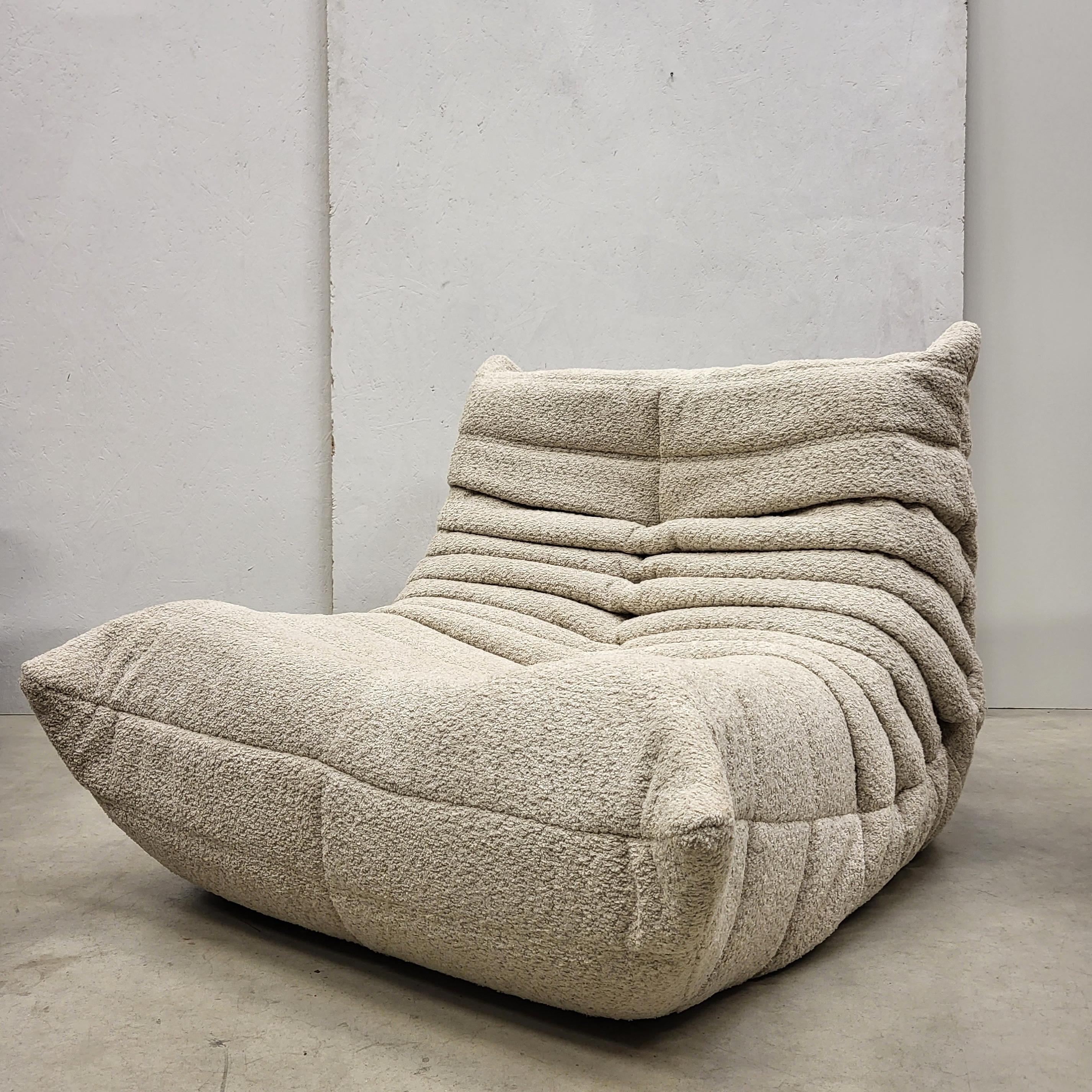 French 2x Bouclé Edition Togo Chair by Michel Ducaroy for Ligne Roset 1973