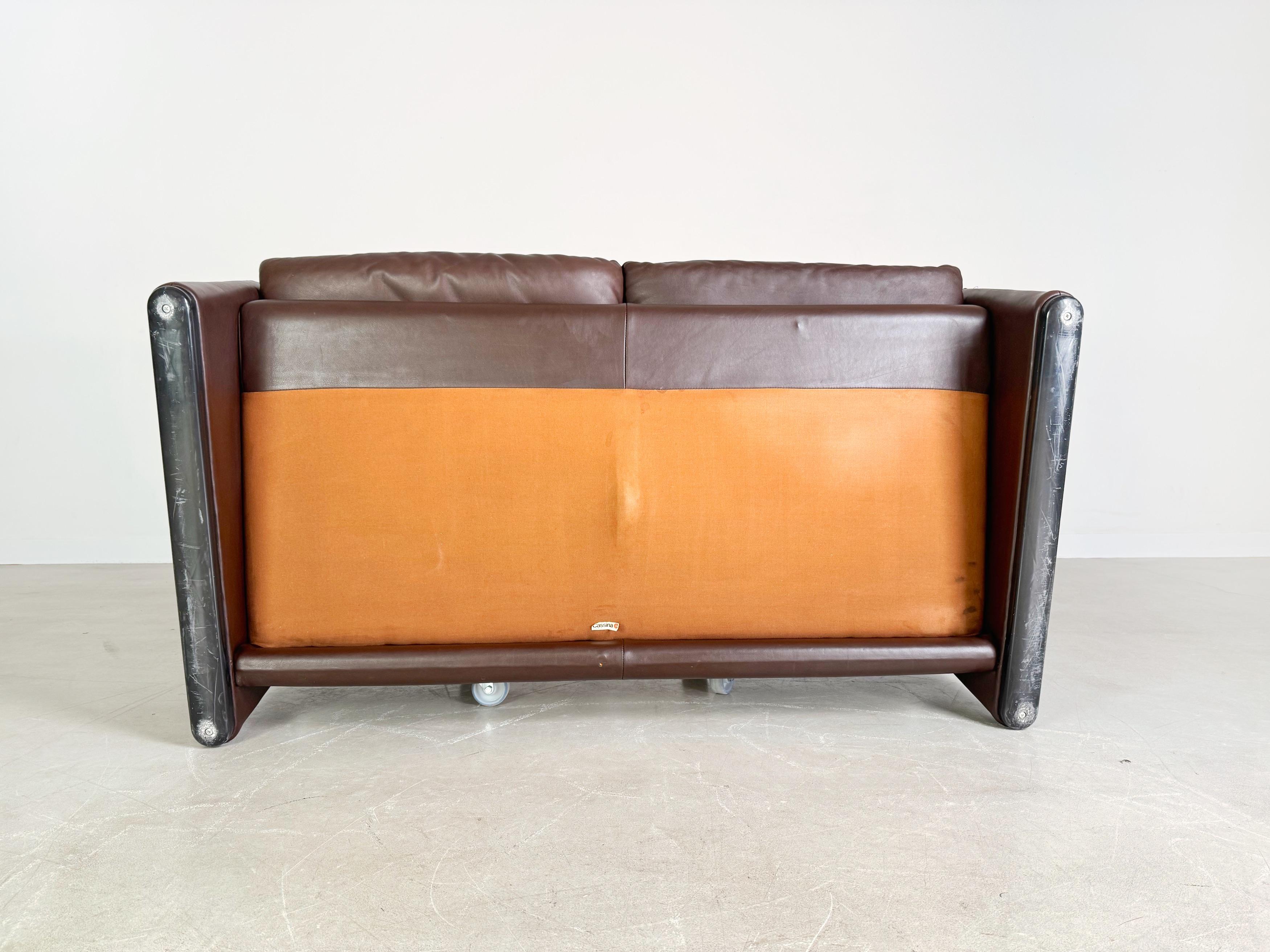 2x Cassina Maralunga 2-Sitzer Sofa Leder Braun Vico Magistretti im Angebot 5
