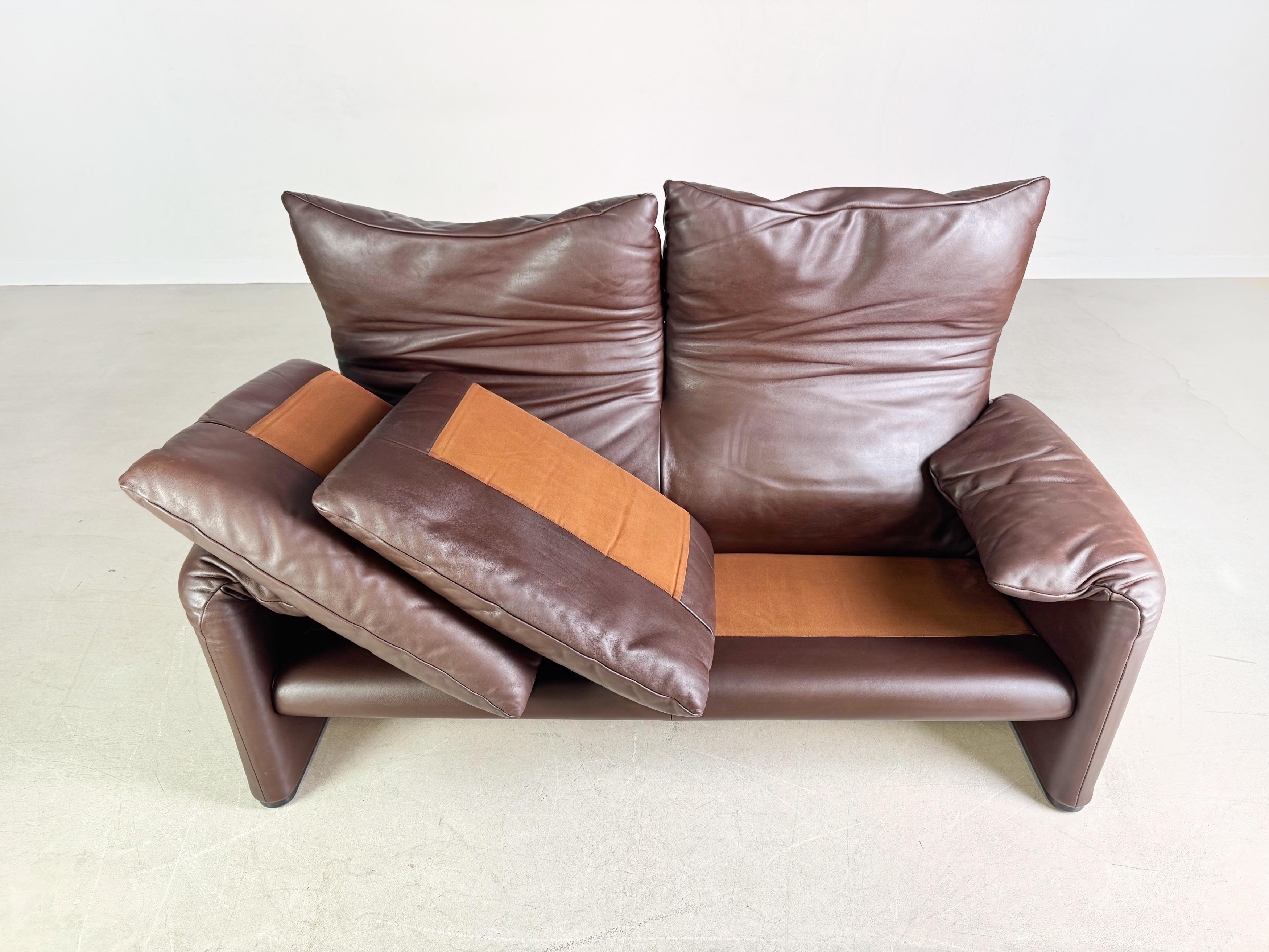 2x Cassina Maralunga 2-Sitzer Sofa Leder Braun Vico Magistretti im Angebot 1