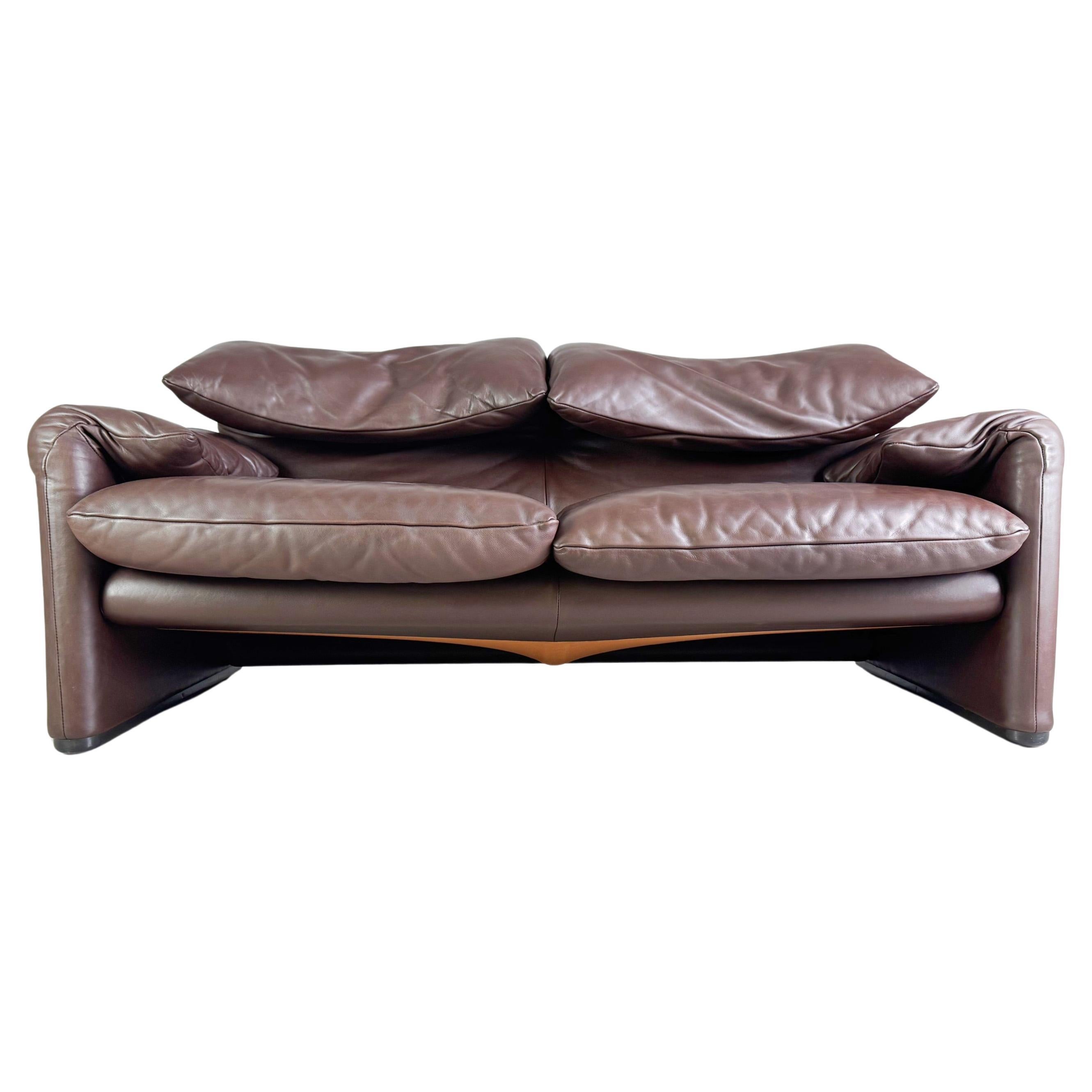 2x Cassina Maralunga 2-seater sofa leather brown Vico Magistretti