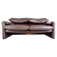 2x Cassina Maralunga 2-seater sofa leather brown Vico Magistretti