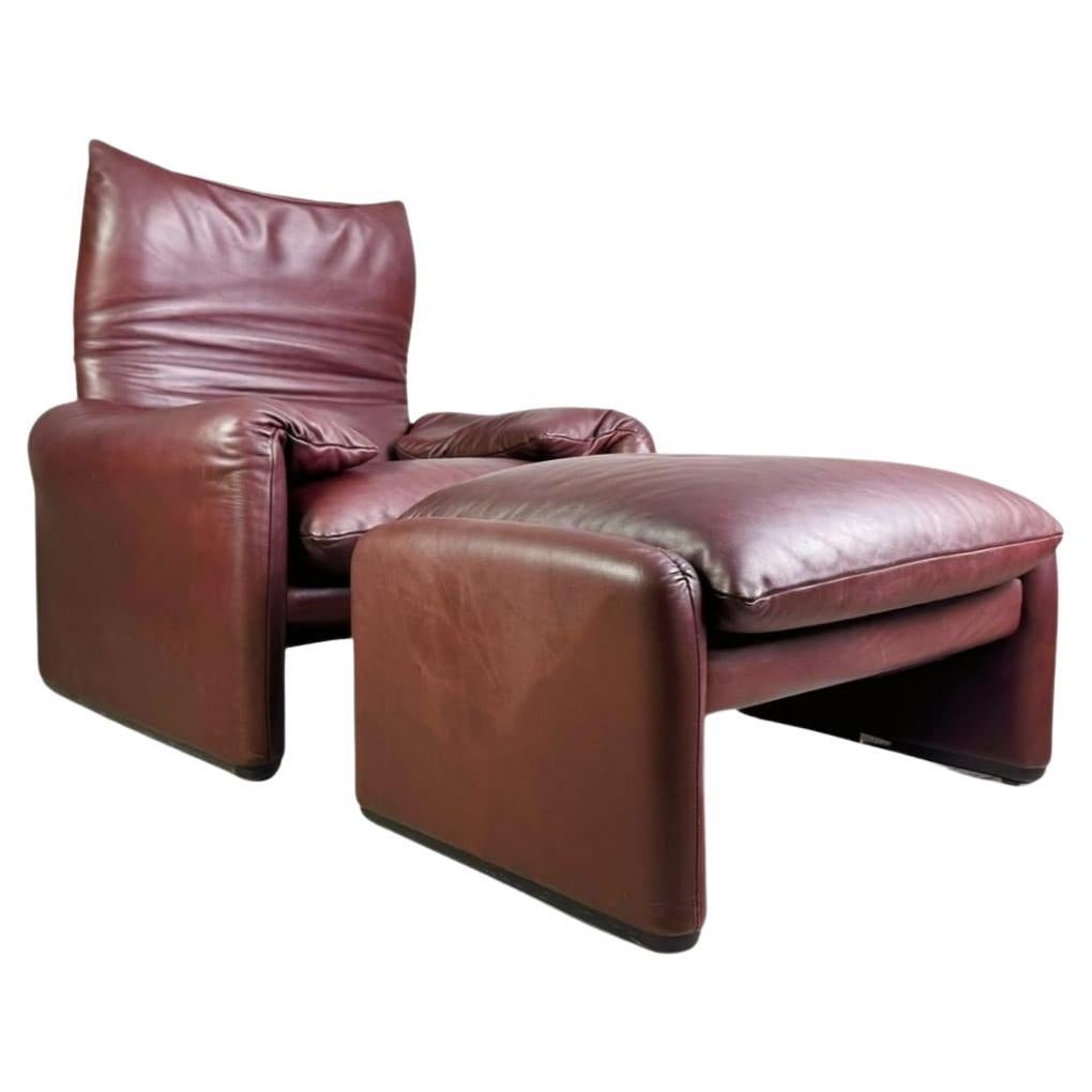 2x Cassina Maralunga Sessel + Ottoman Vico Magistretti Leder braun