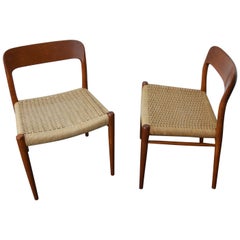 2 Chairs by Niels O. Møller Modell 75 Teak and Paper Cord, Denmark, 1960s