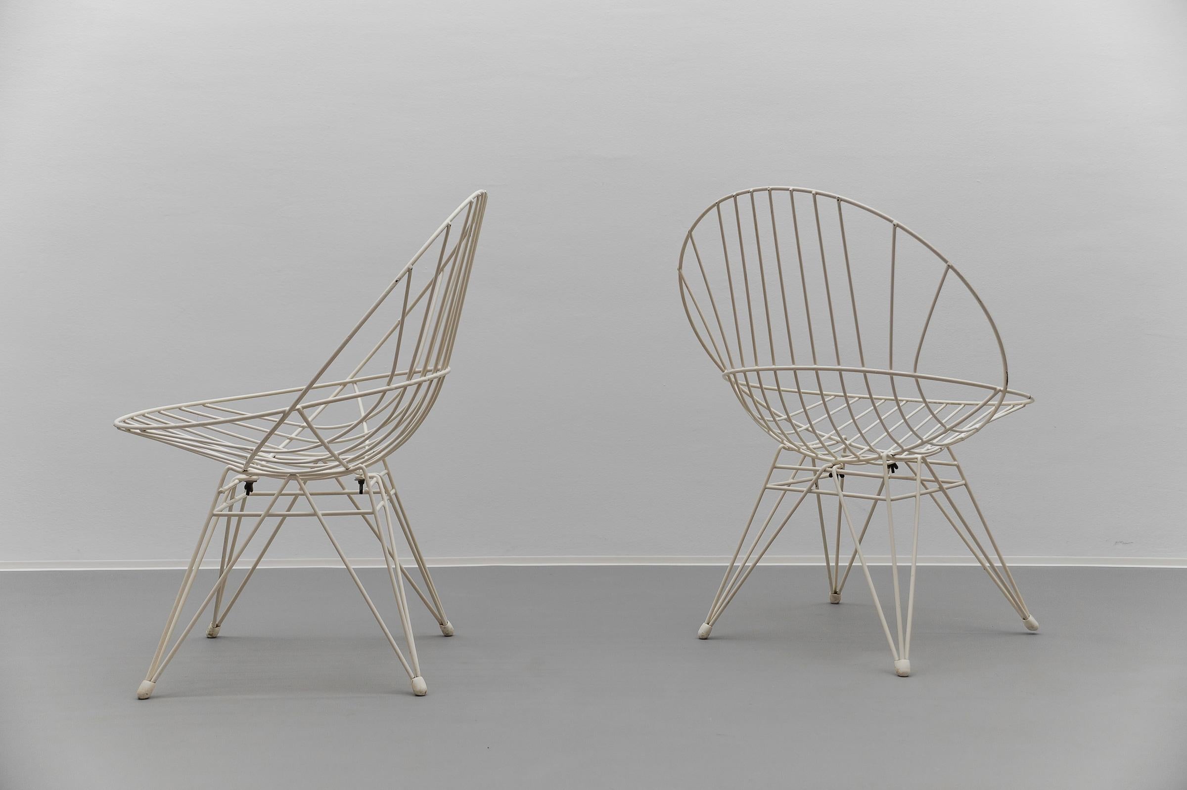 Milieu du XXe siècle 2x Combex Wire Chair + Table by Cees Braakman for Pastoe, 1950er Netherlands en vente
