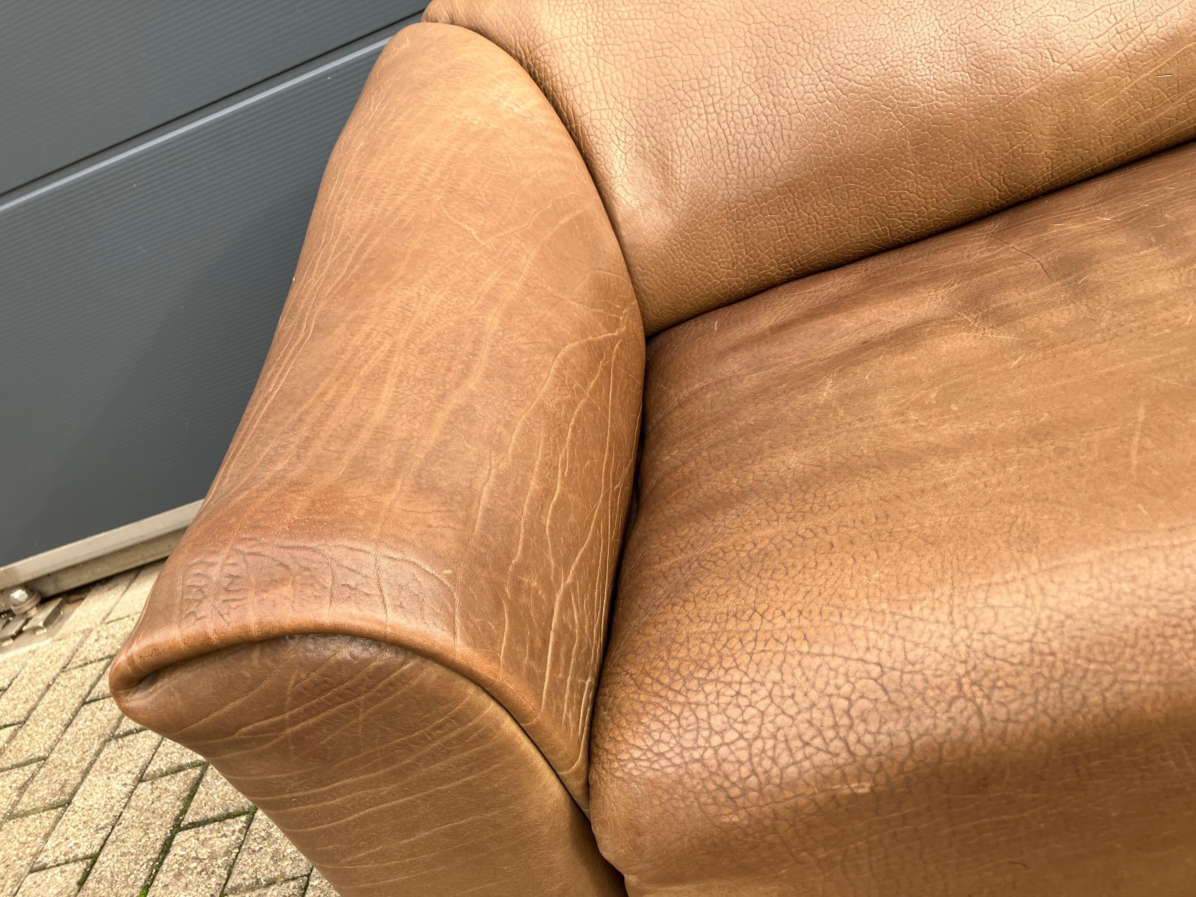 2x De Sede Ds47 3seater Bull hide 5mm NECK leather Cognac Brown In Good Condition In Izegem, BE