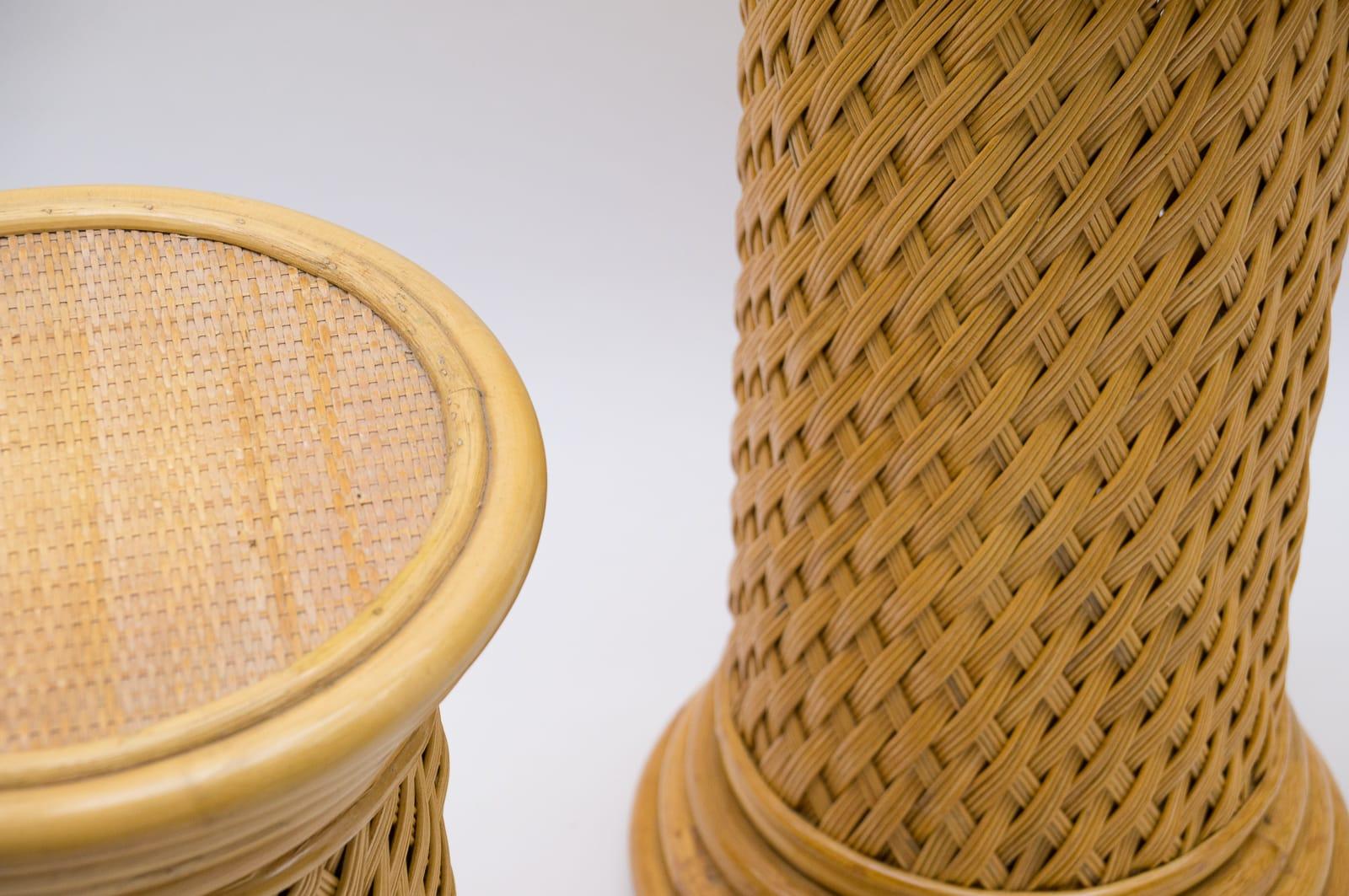 2 Elegant Hollywood Regency Rattan Wicker and Bamboo Columns, 1960s, Italy For Sale 5