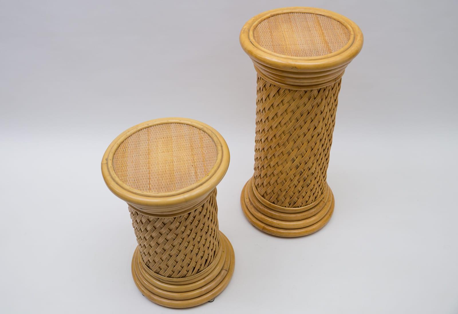 2 Elegant Hollywood Regency Rattan Wicker and Bamboo Columns, 1960s, Italy For Sale 6