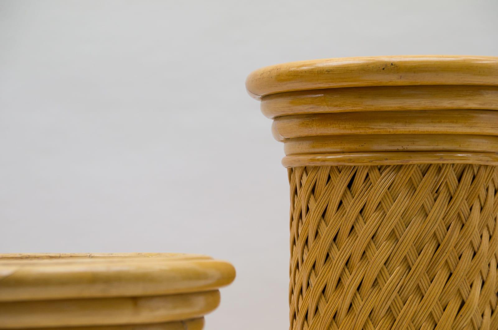 Mid-20th Century 2 Elegant Hollywood Regency Rattan Wicker and Bamboo Columns, 1960s, Italy For Sale