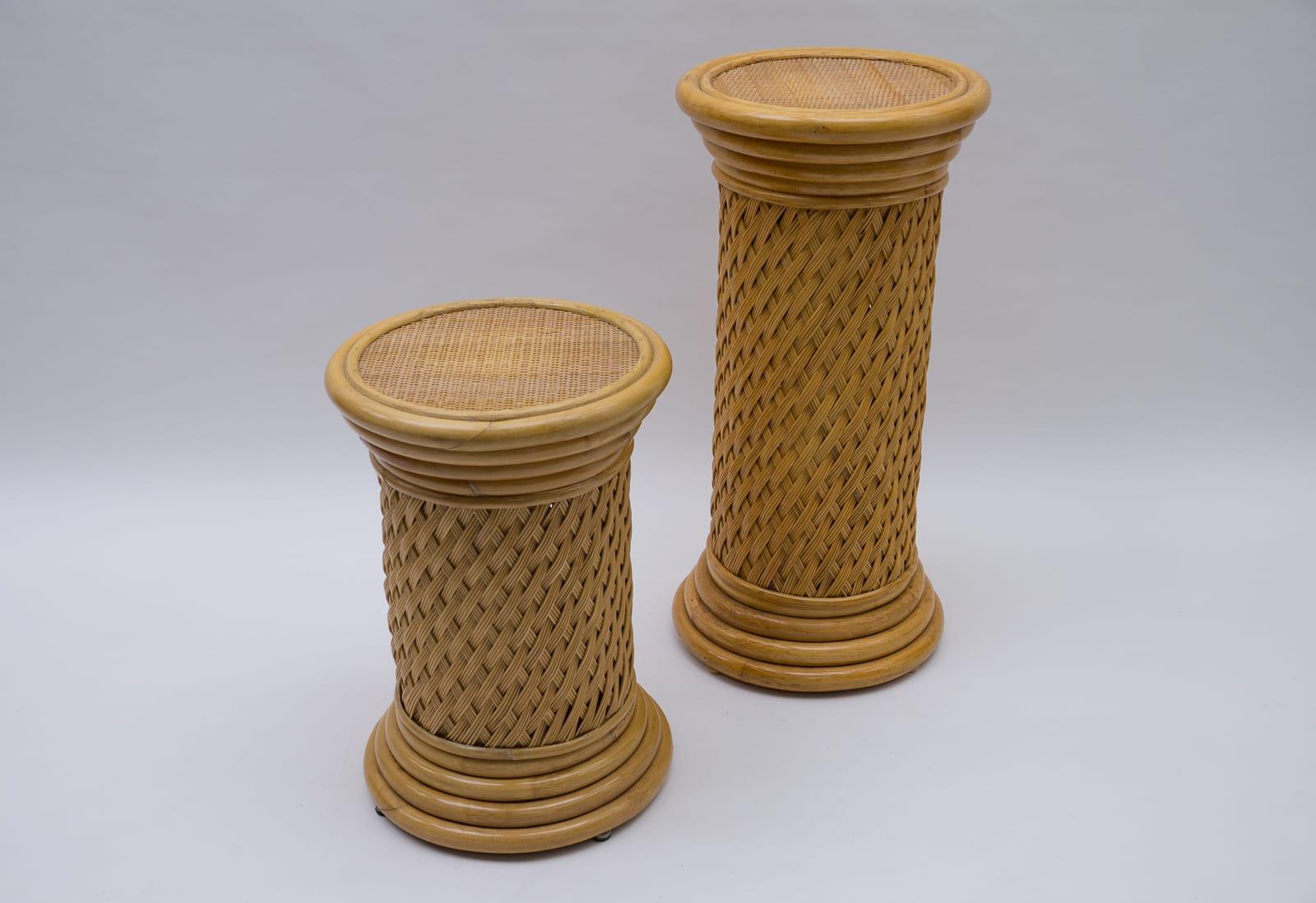 2 Elegant Hollywood Regency Rattan Wicker and Bamboo Columns, 1960s, Italy For Sale 1