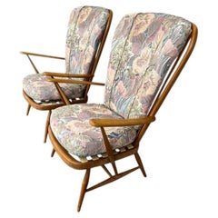 Ercol Fireside Armchairs Blond Windsor Grandfather Chairs by Lucian Ercolani