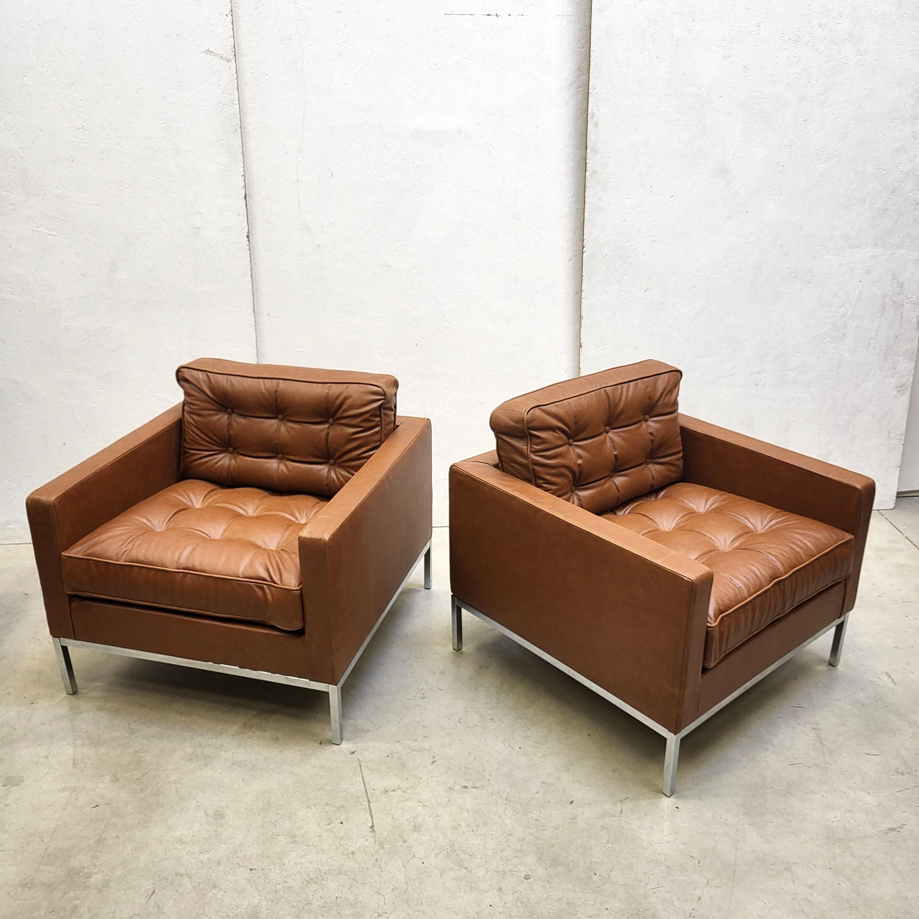 American 2x Florence Knoll Club Lounge Chair Mid Brown Cognac 1960s