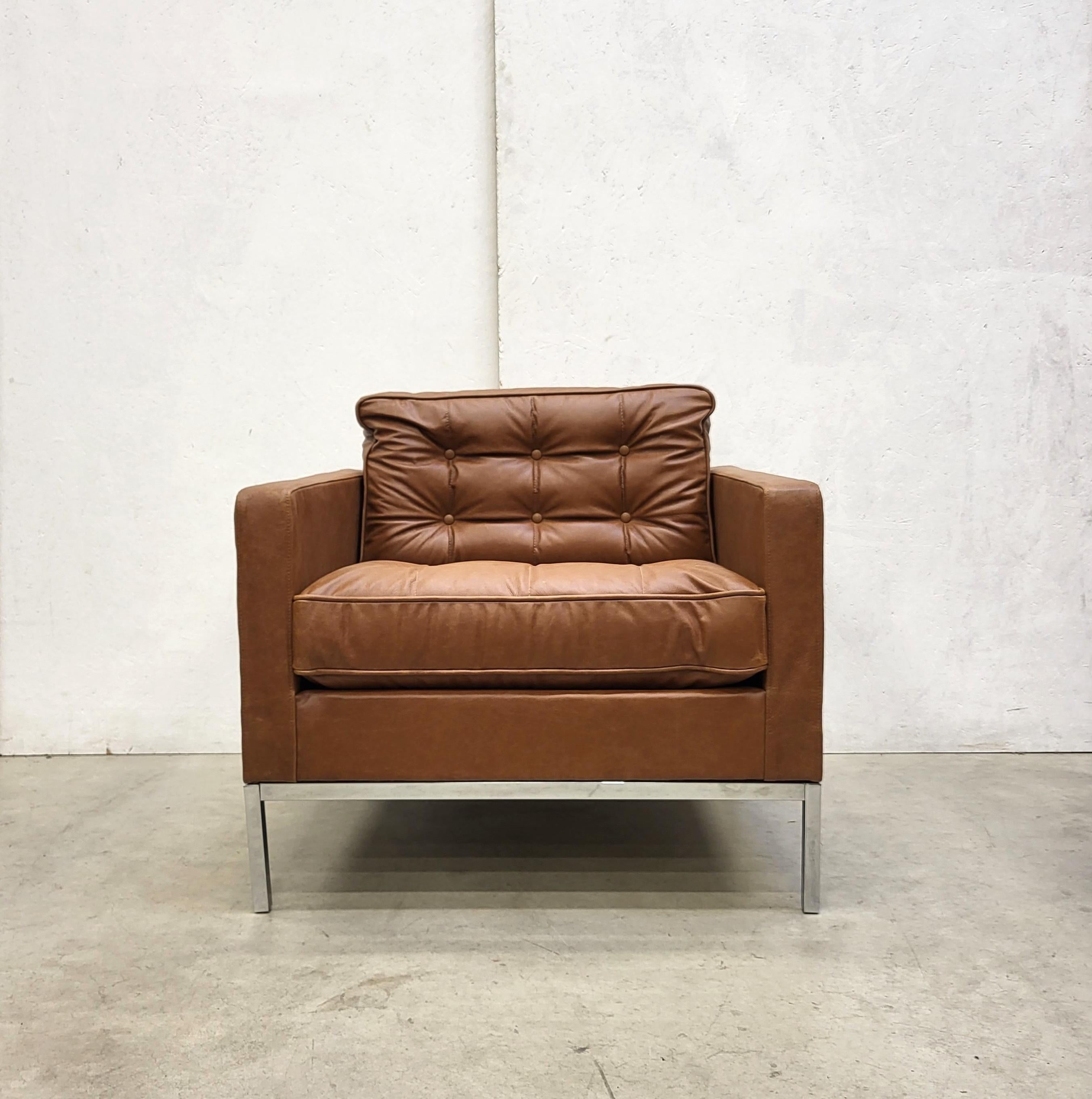 2x Florence Knoll Club Lounge Chair Mid Brown Cognac 1960s In Excellent Condition In Aachen, NW