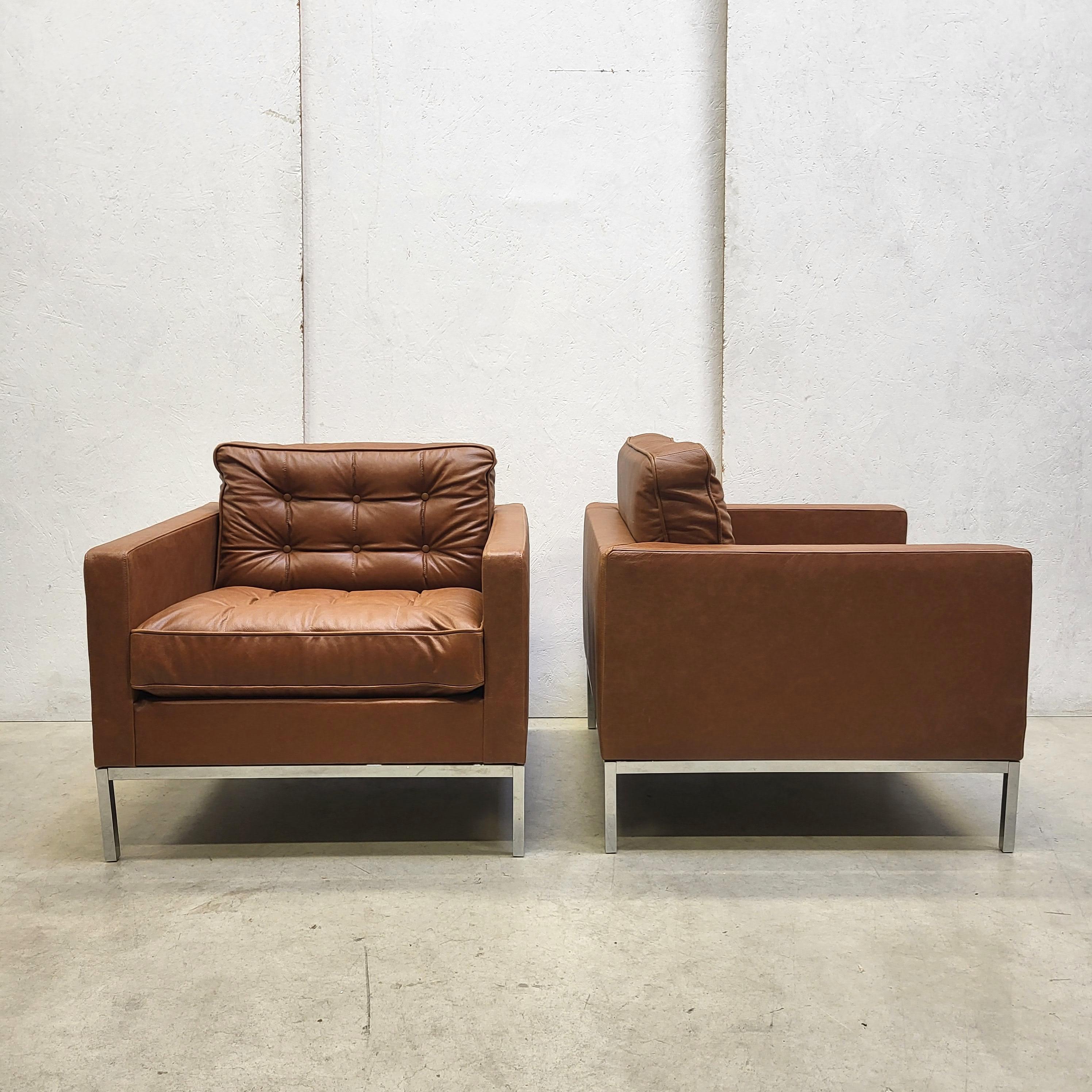 Mid-20th Century 2x Florence Knoll Club Lounge Chair Mid Brown Cognac 1960s