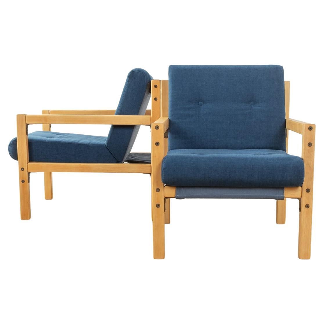 2x Flötotto Solid Wood Armchairs, 1970s