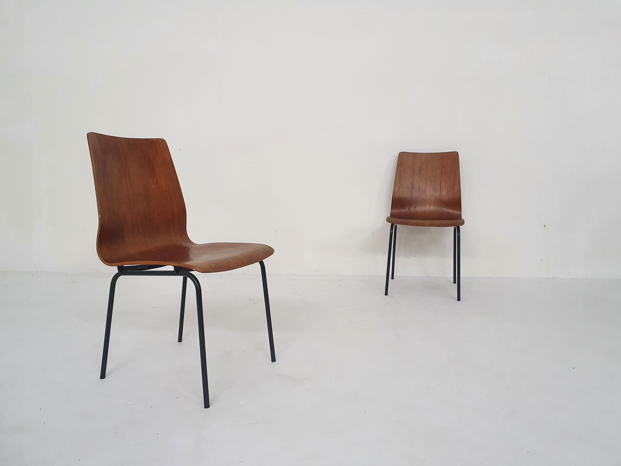 Mid-Century Modern 2x chaises en contreplaqué « Euroika » de Friso Kramer pour Auping, Pays-Bas, années 1960 en vente