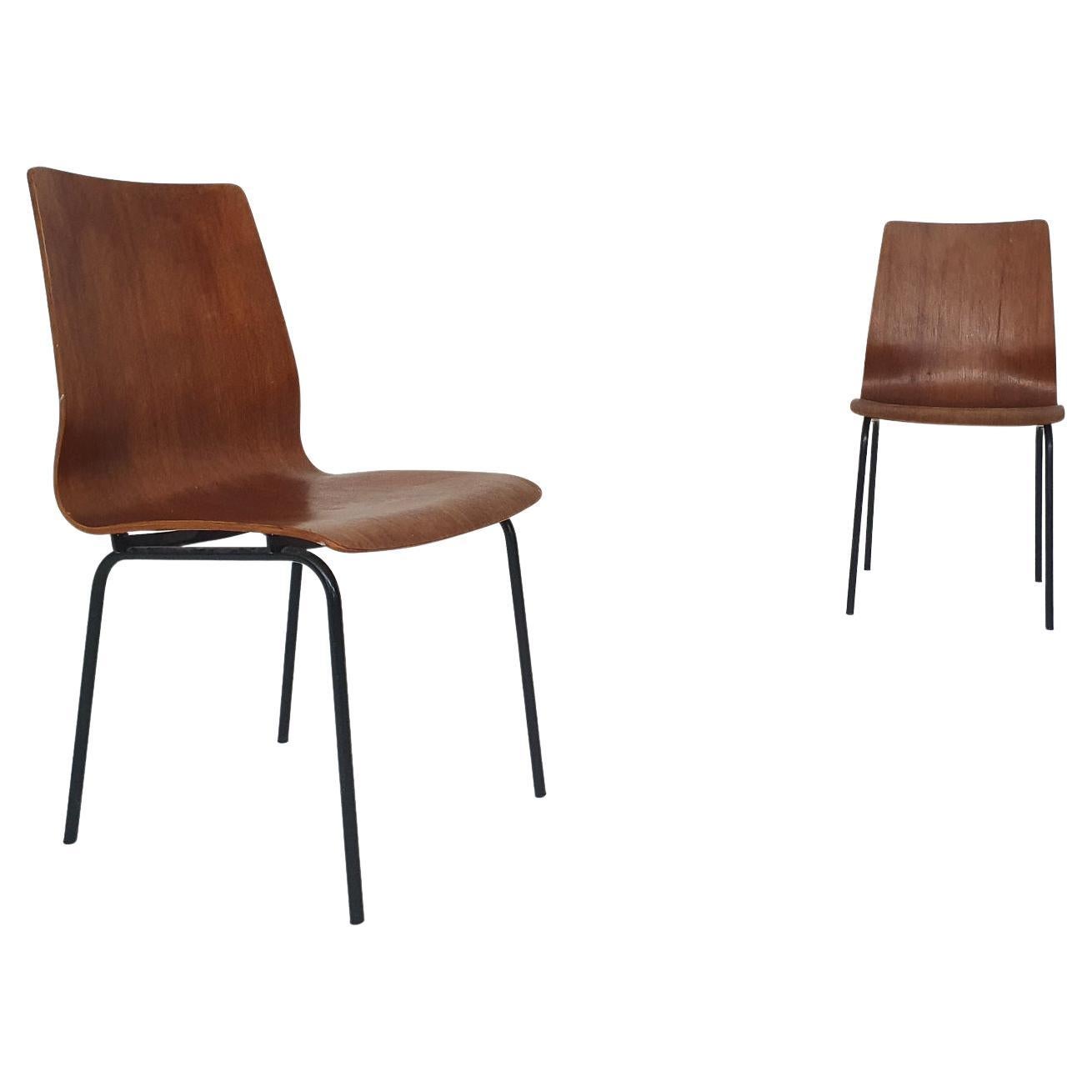2x Friso Kramer for Auping '"Euroika" Plywood Chairs, the Netherlands, 1960's For Sale