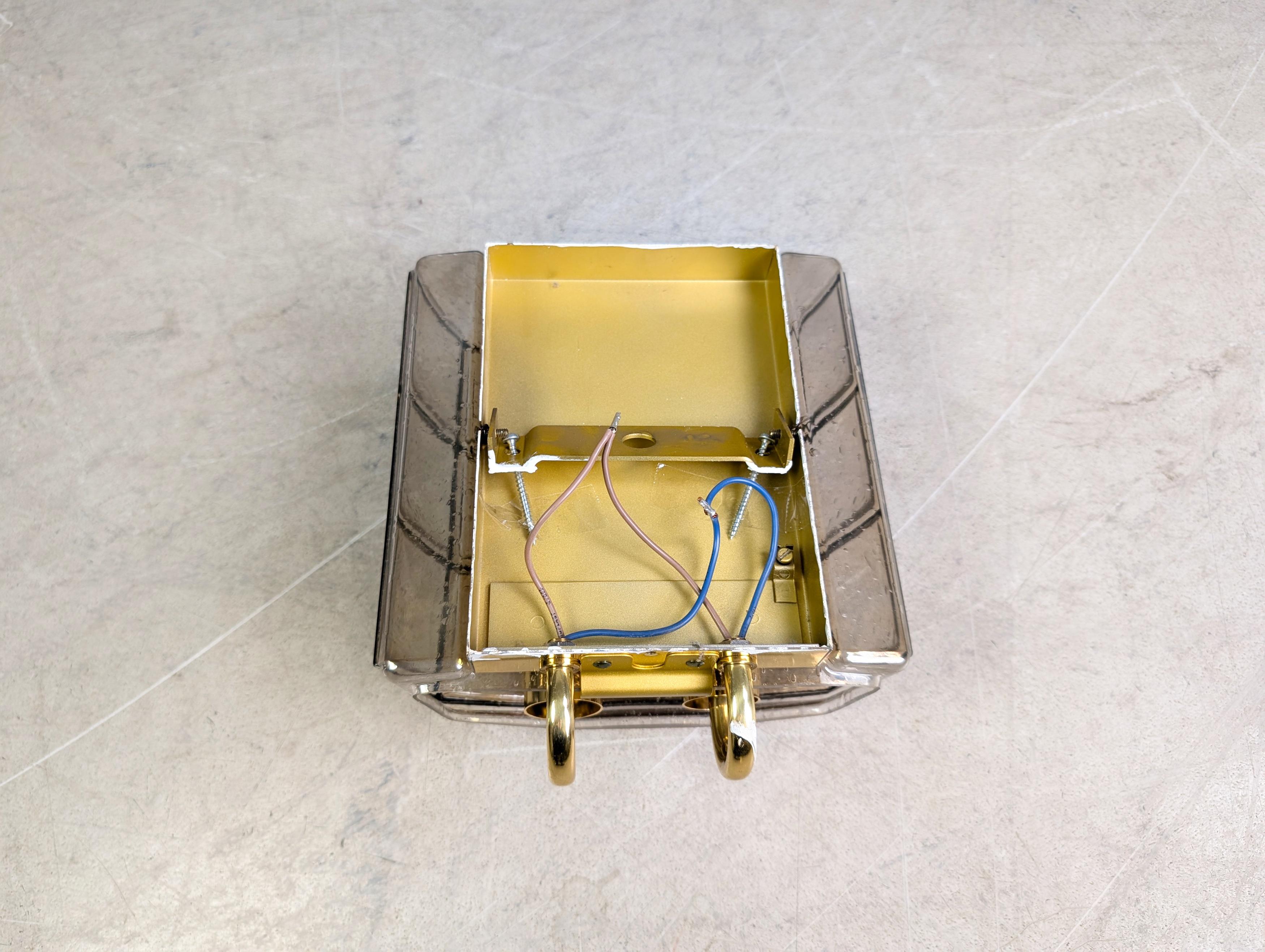 2x Glashütte Limburg Wandleuchte Brutalistisch Lampe Glas doppel Metal en venta