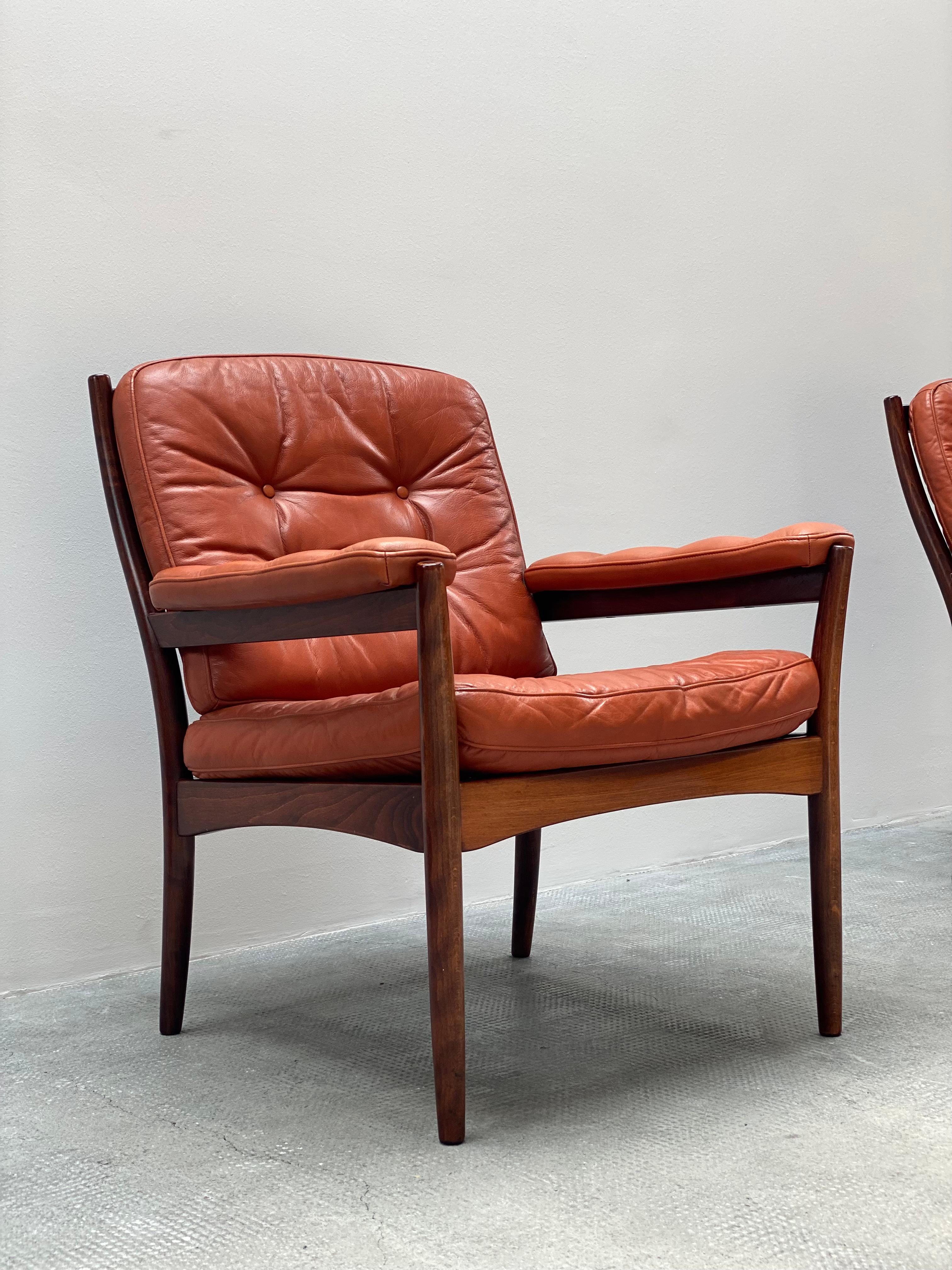 2x Gunnar Kentemo für G-Möbler Sessel Teak Holz Leder, Schweden 1960s en vente 3