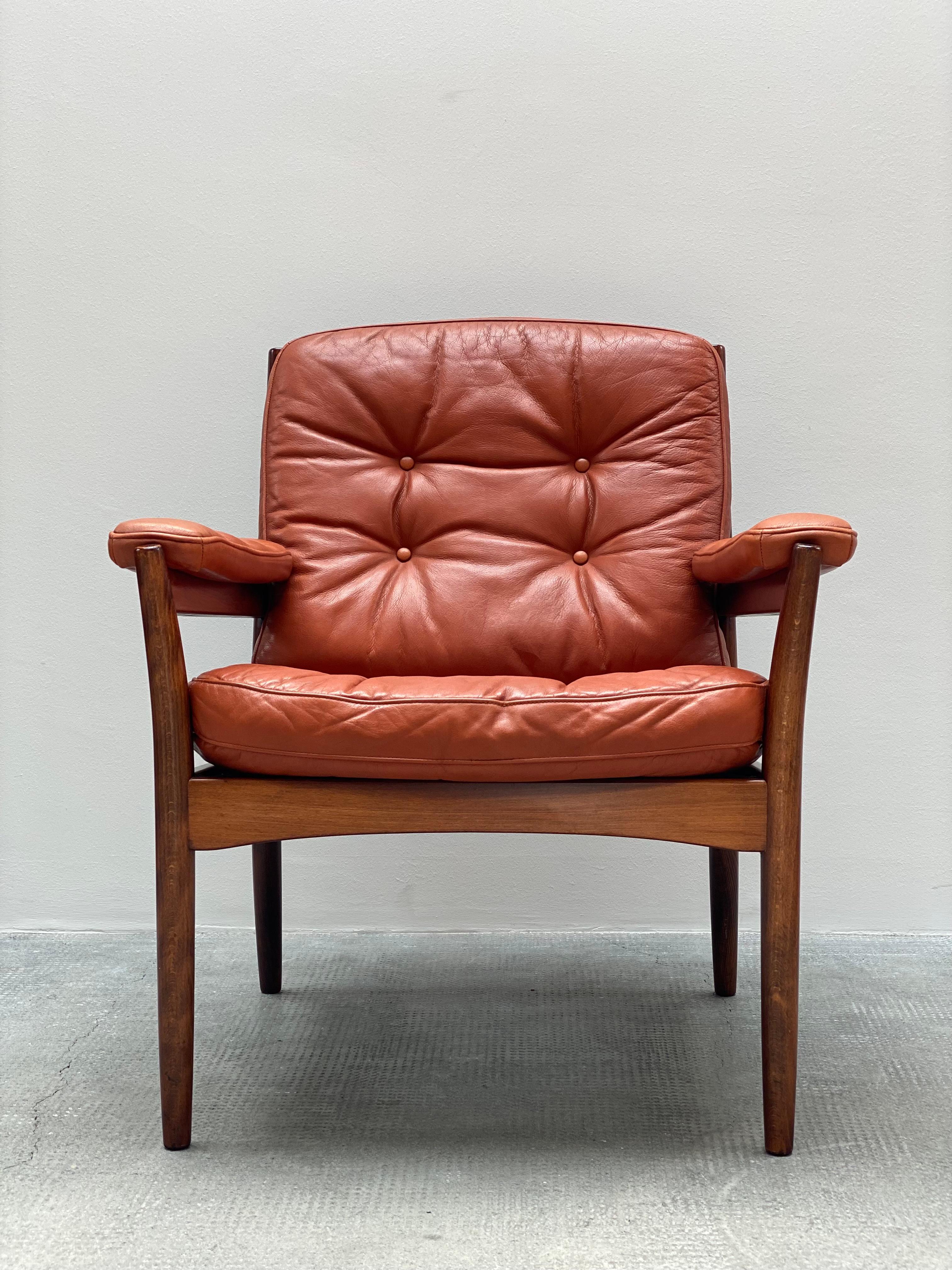 2x Gunnar Kentemo für G-Möbler Sessel Teak Holz Leder, Schweden 1960s en vente 6