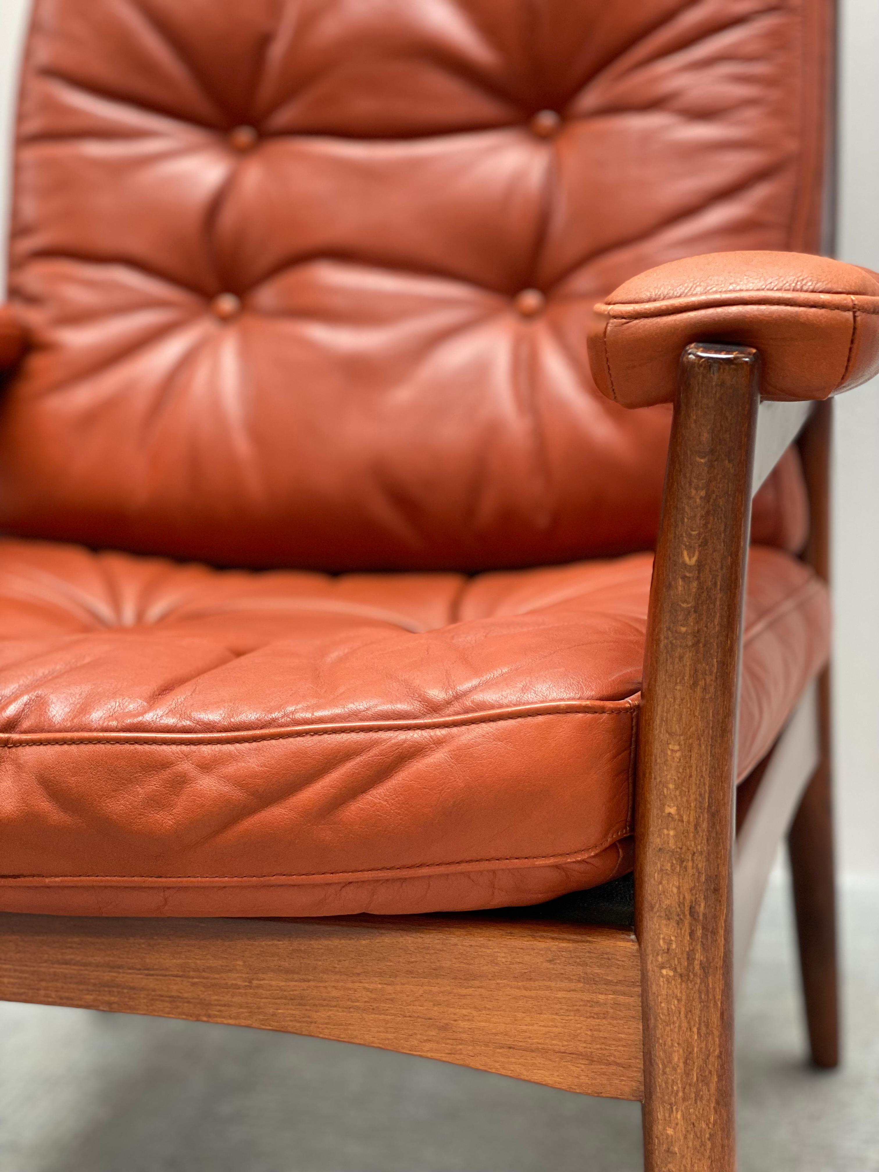 2x Gunnar Kentemo für G-Möbler Sessel Teak Holz Leder, Schweden 1960s en vente 7