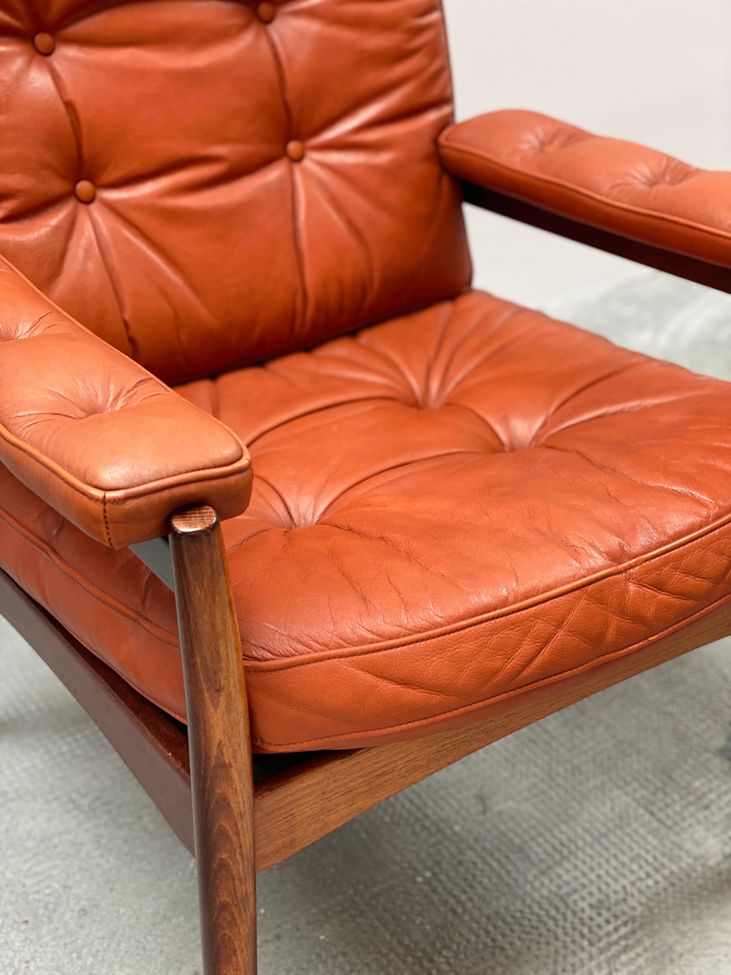 2x Gunnar Kentemo für G-Möbler Sessel Teak Holz Leder, Schweden 1960s en vente 8