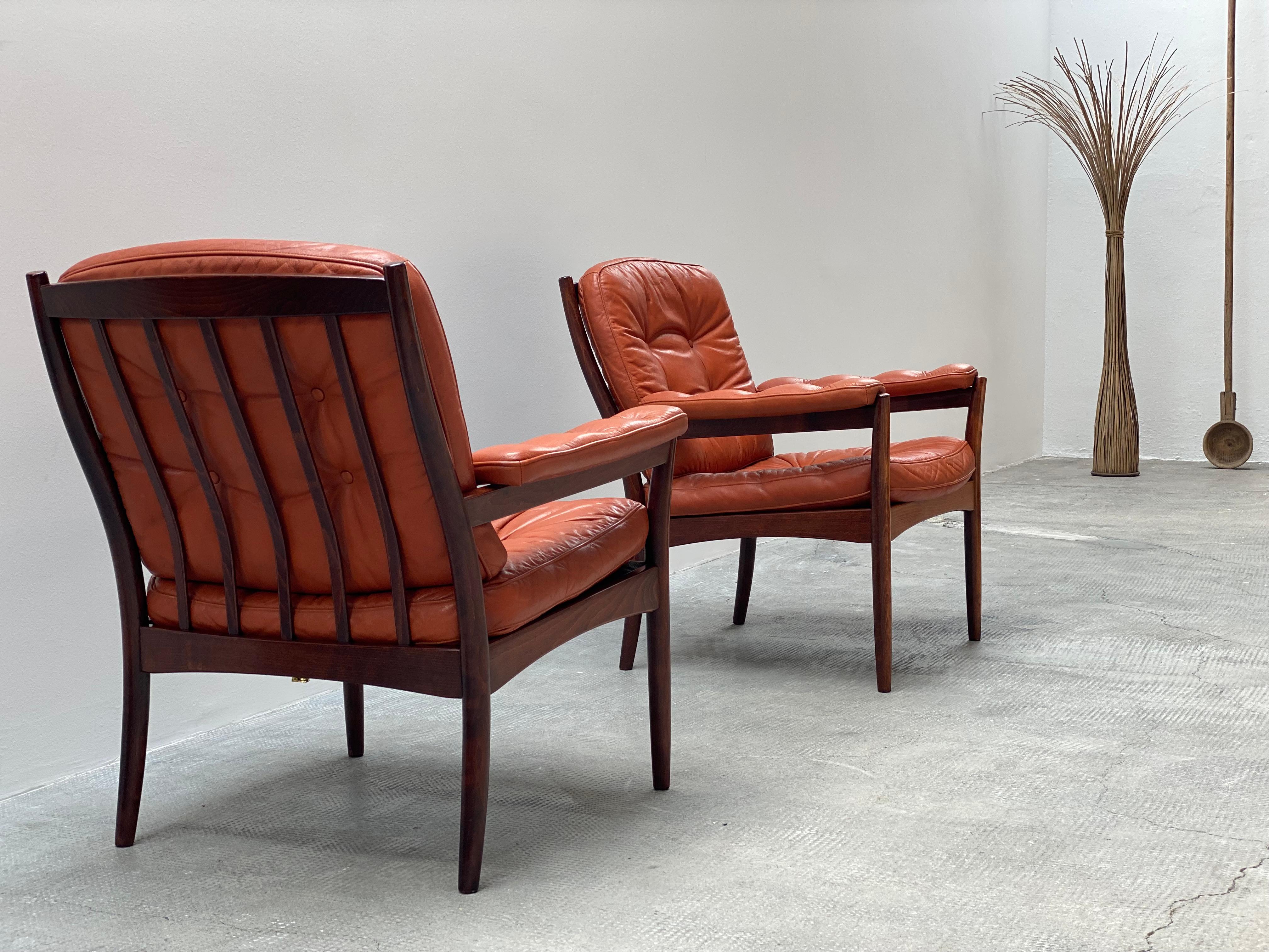 2x Gunnar Kentemo für G-Möbler Sessel Teak Holz Leder, Schweden 1960s en vente 10