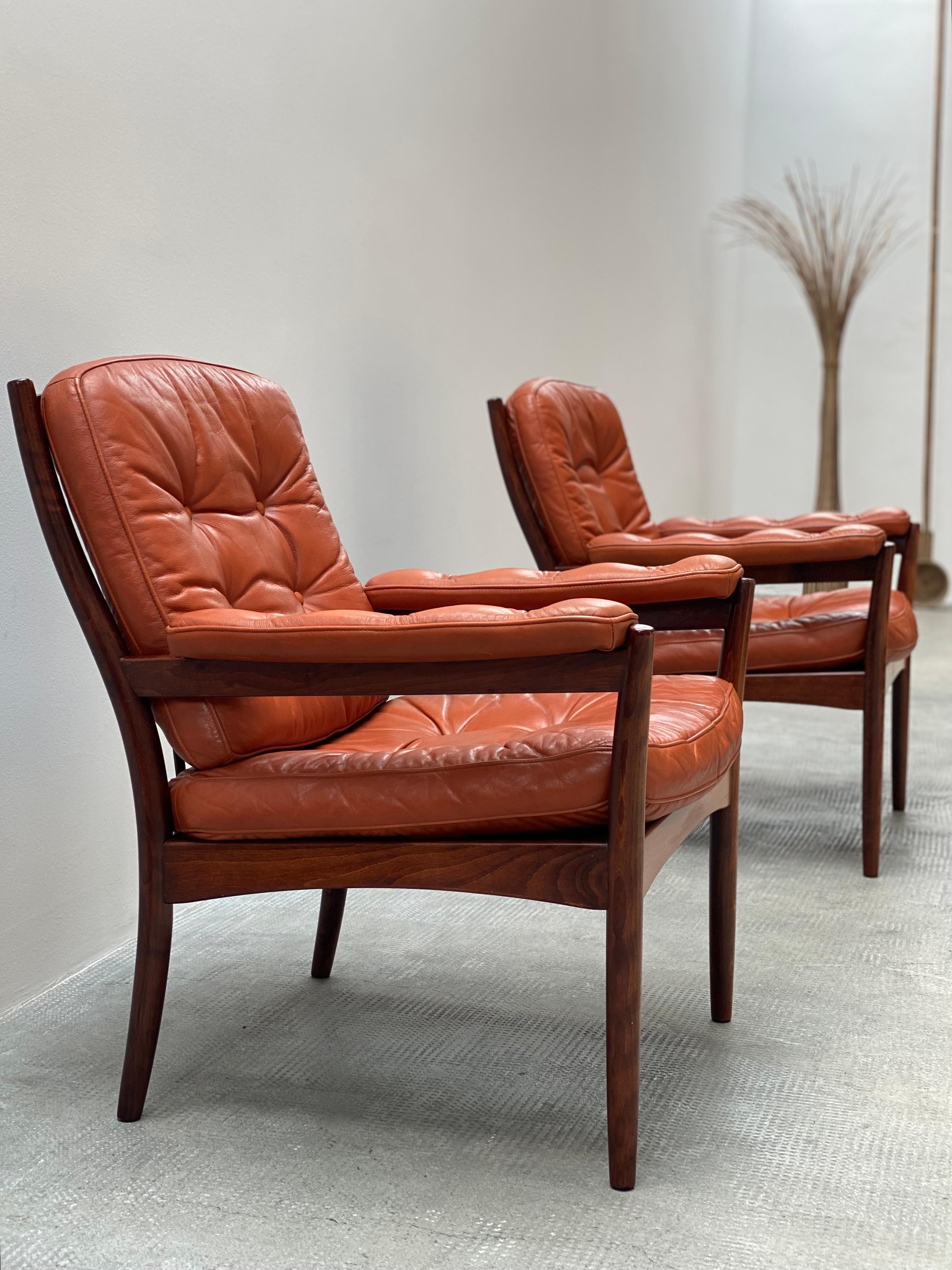 Mid-Century Modern 2x Gunnar Kentemo für G-Möbler Sessel Teak Holz Leder, Schweden 1960s en vente