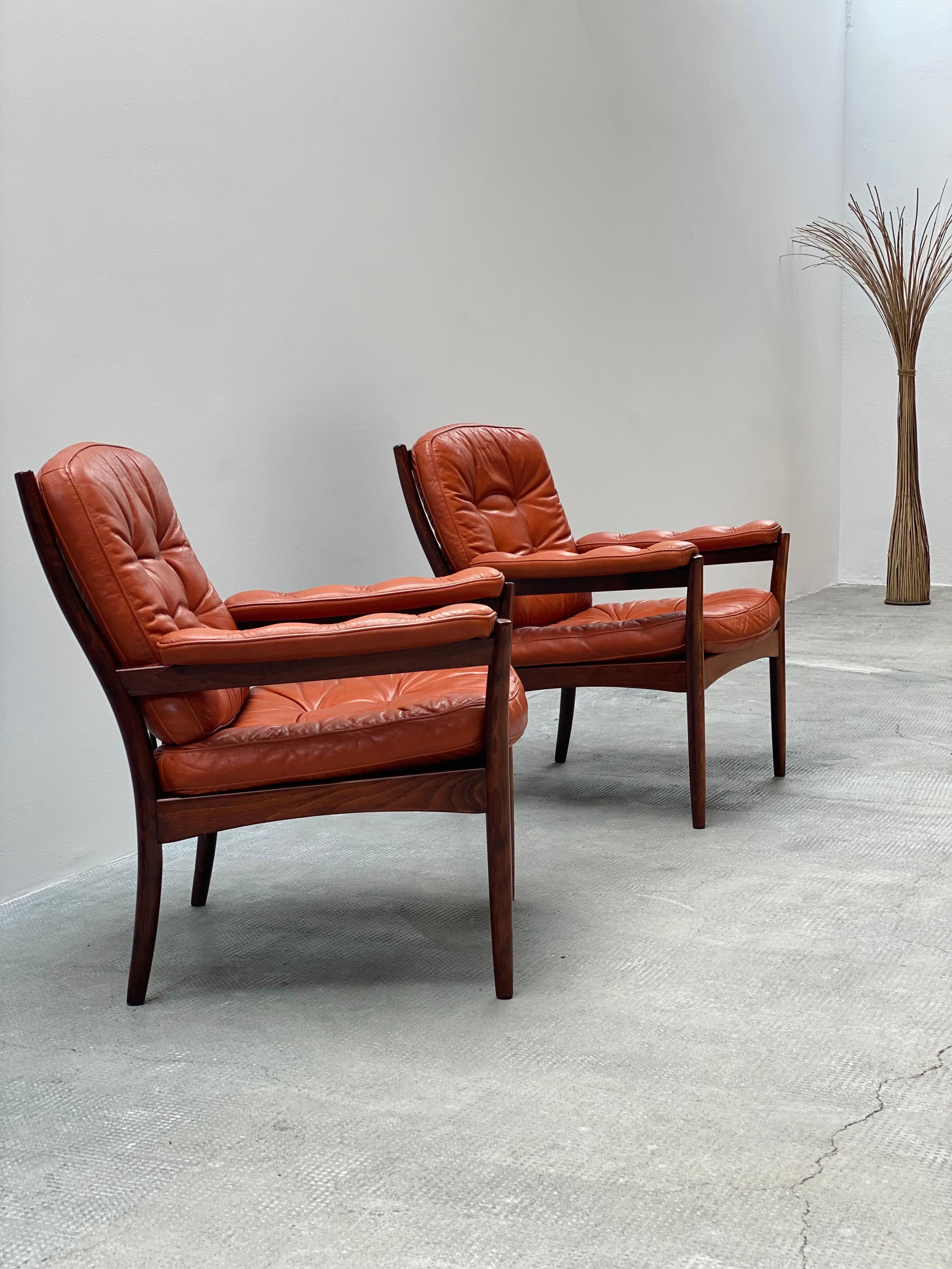 Suédois 2x Gunnar Kentemo für G-Möbler Sessel Teak Holz Leder, Schweden 1960s en vente