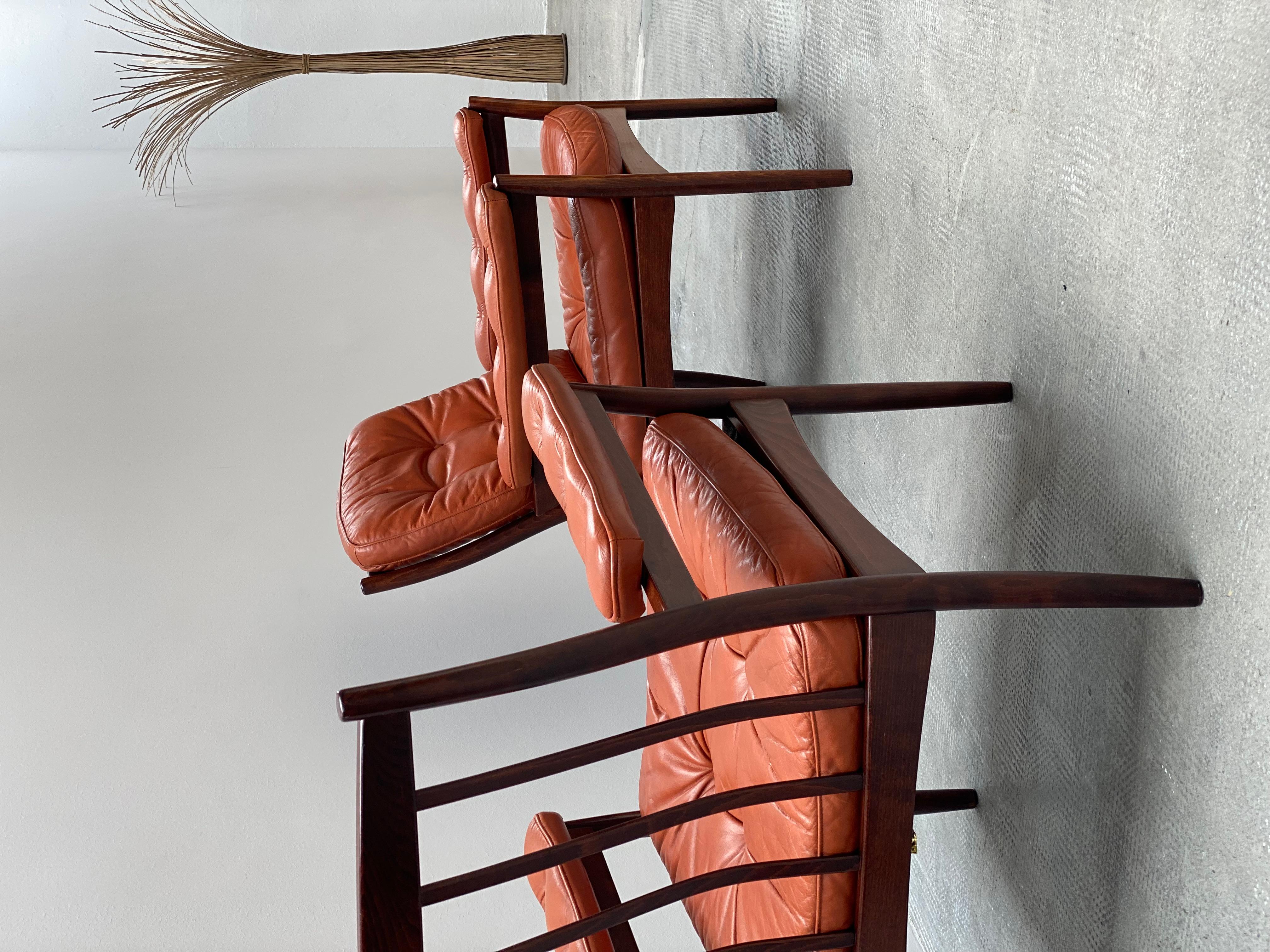 Cuir 2x Gunnar Kentemo für G-Möbler Sessel Teak Holz Leder, Schweden 1960s en vente