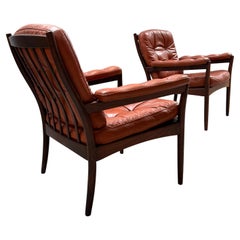 2x Gunnar Kentemo für G-Möbler Sessel Teak Holz Leder, Schweden Años 60 2x Gunnar Kentemo für G-Möbler Sessel Teak Holz Leder, Schweden Años 60
