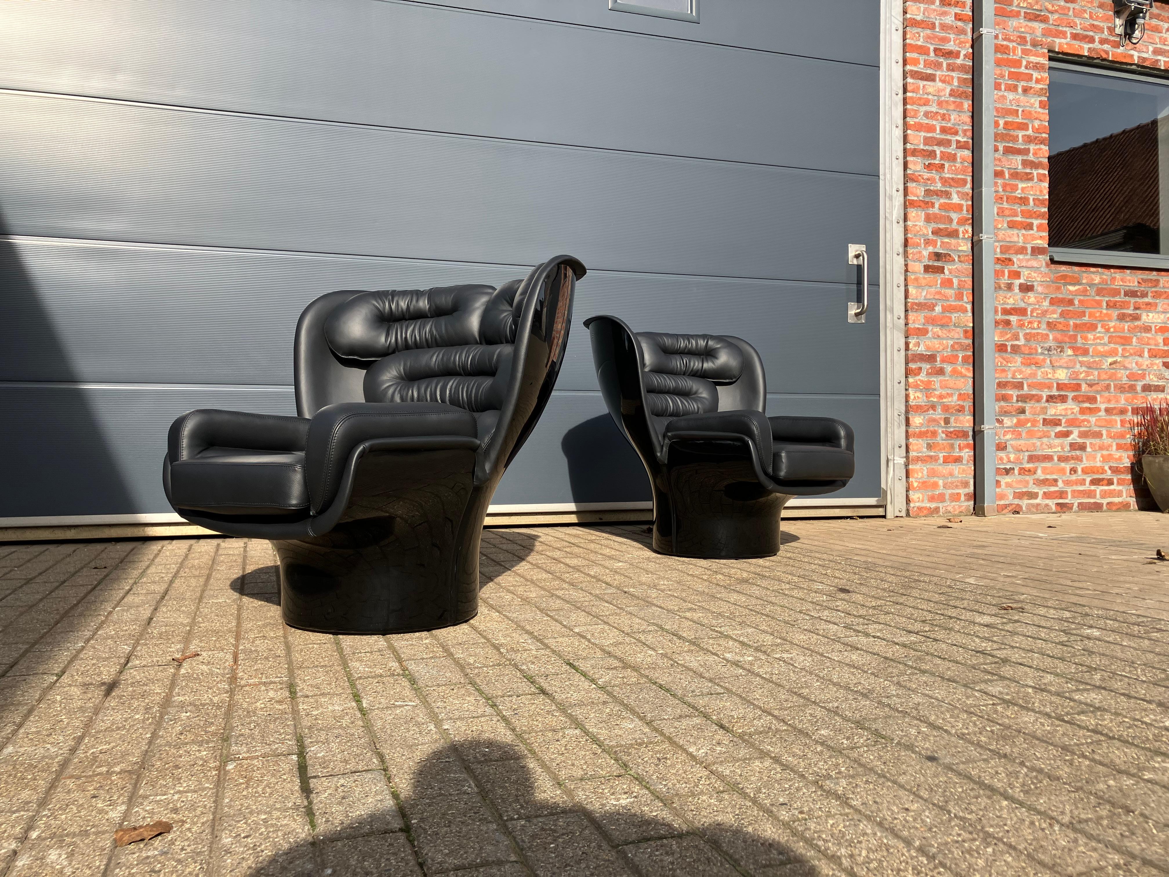 2x Joe Colombo Elda Chair Black on Black  In New Condition For Sale In Izegem, BE