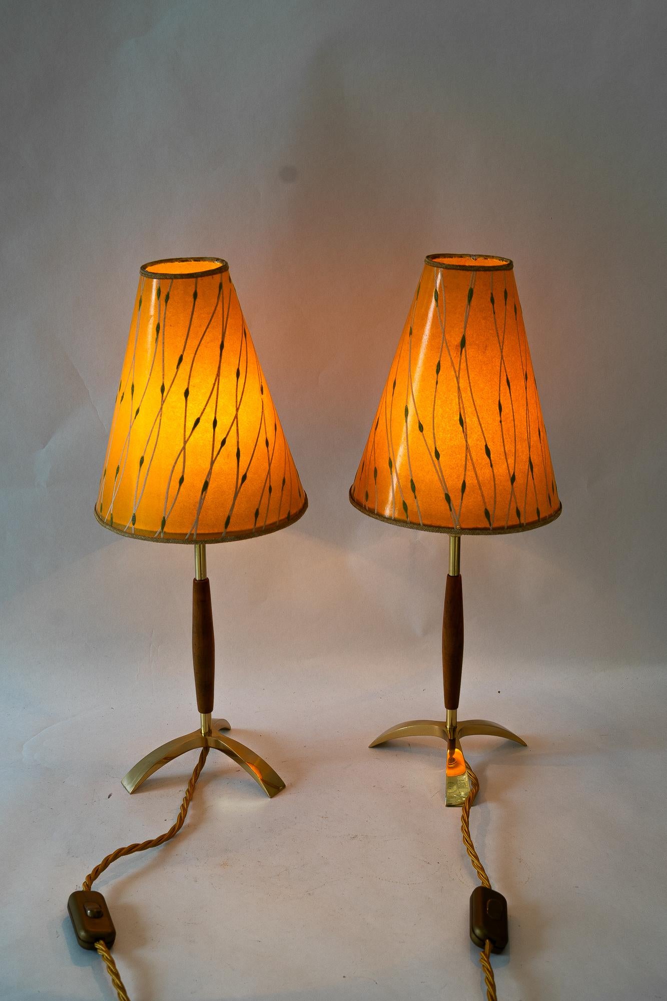 Mid-20th Century 2x J.T.Kalmar Table lamps with original shades vienna around 1950s For Sale
