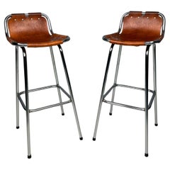 2x Leather Bar Stool for Les Arc Ski Resort, Selected by Charlotte Perriand